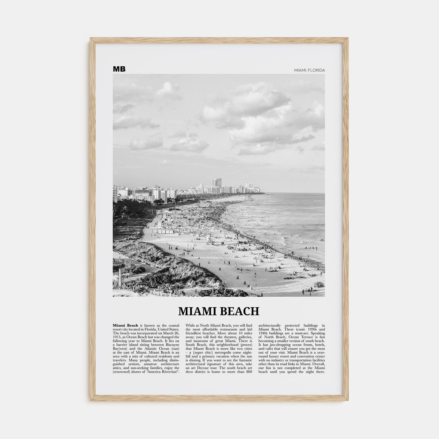 Miami Beach Travel B&W Poster