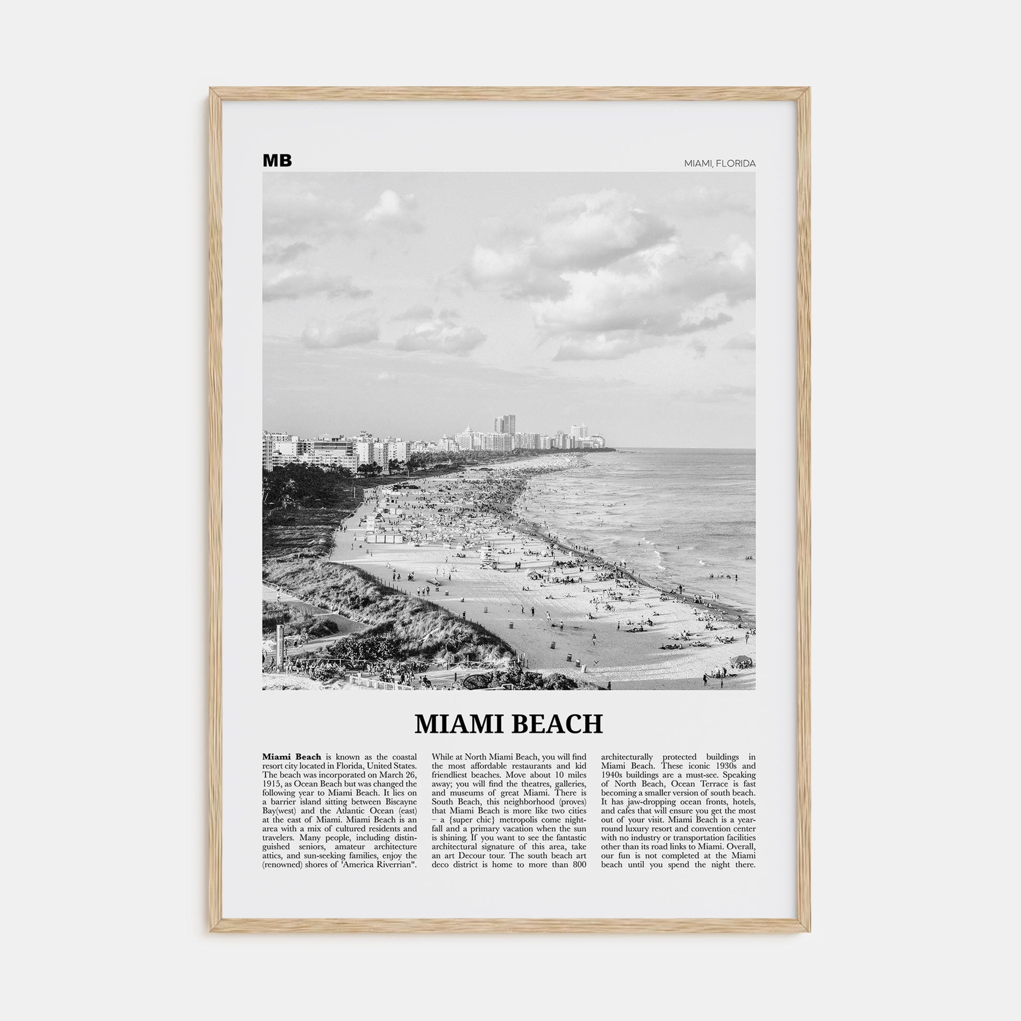 Miami Beach Travel B&W Poster