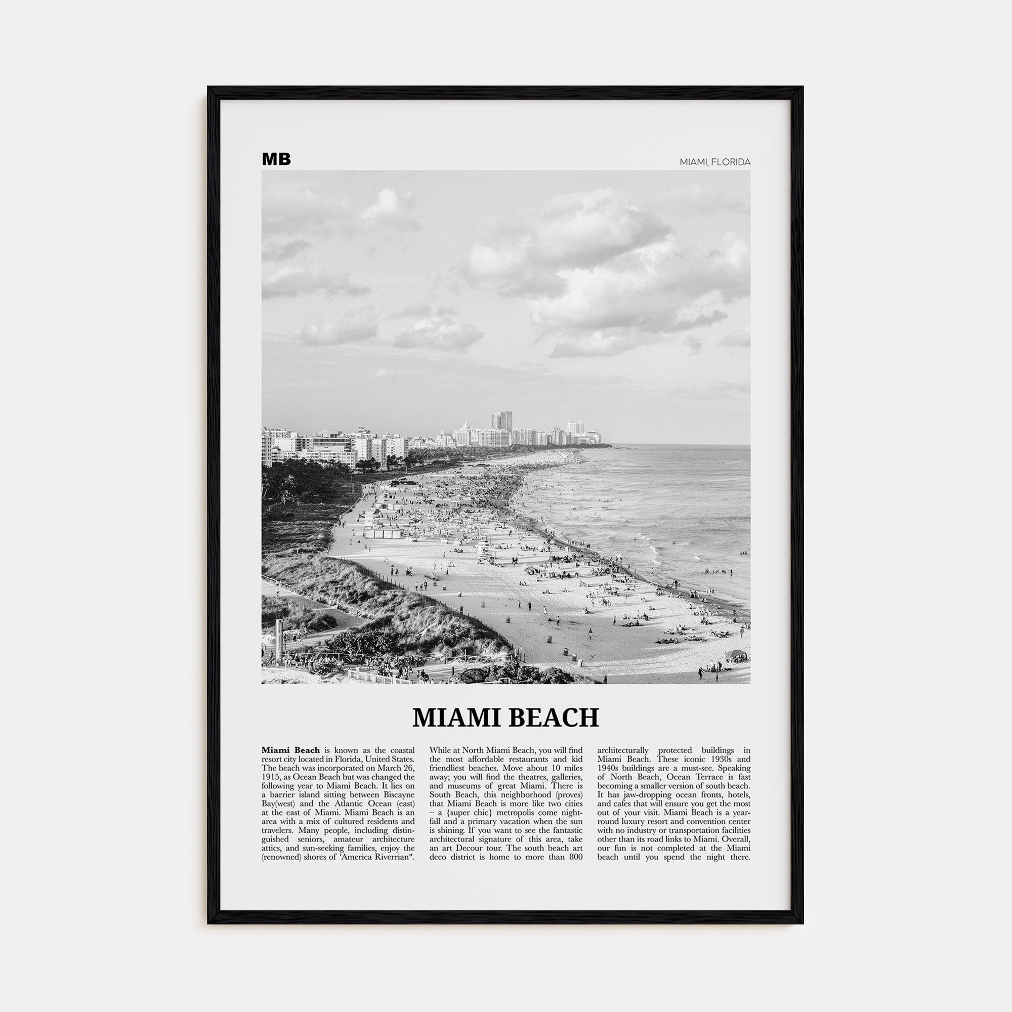 Miami Beach Travel B&W Poster