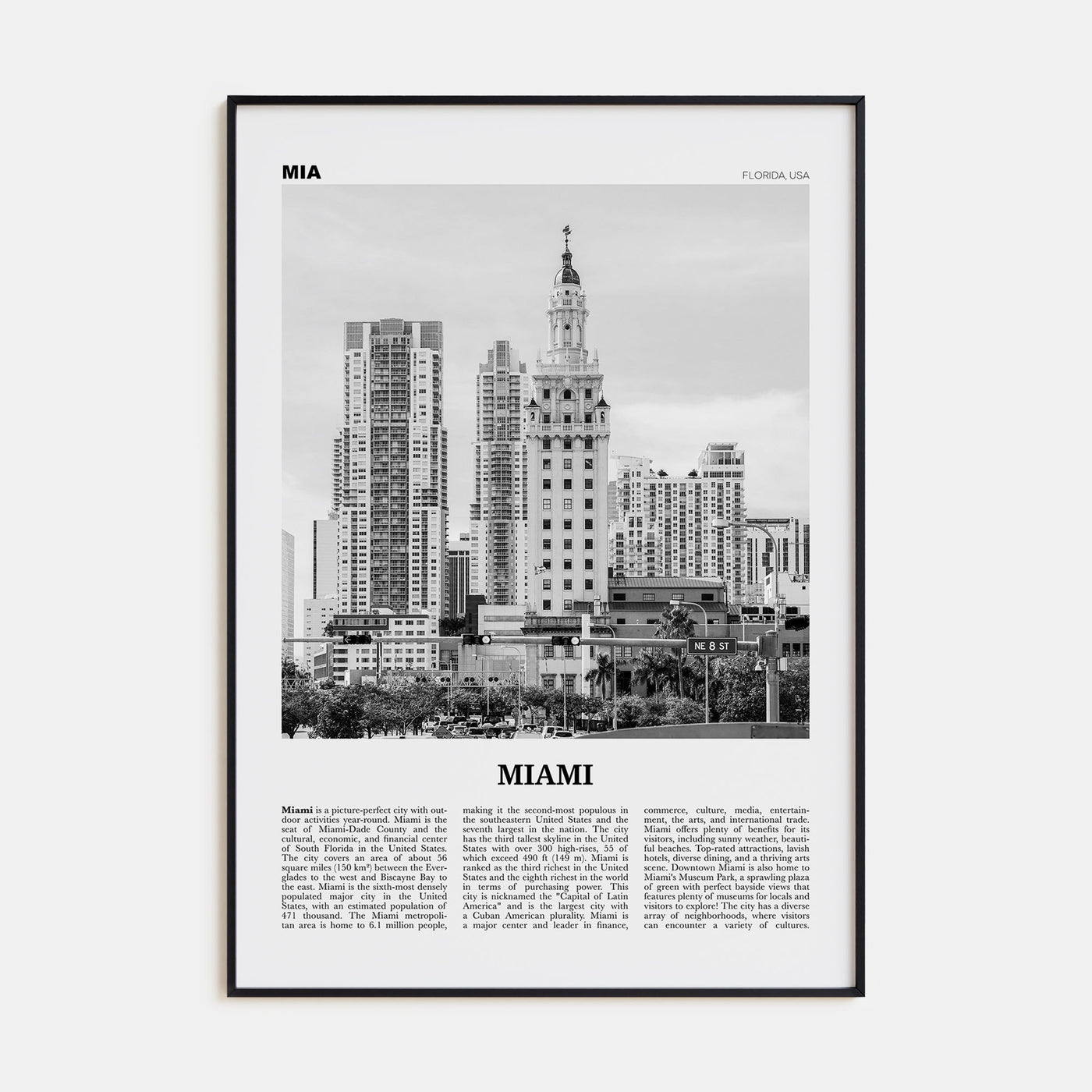 Miami Travel B&W No 2 Poster