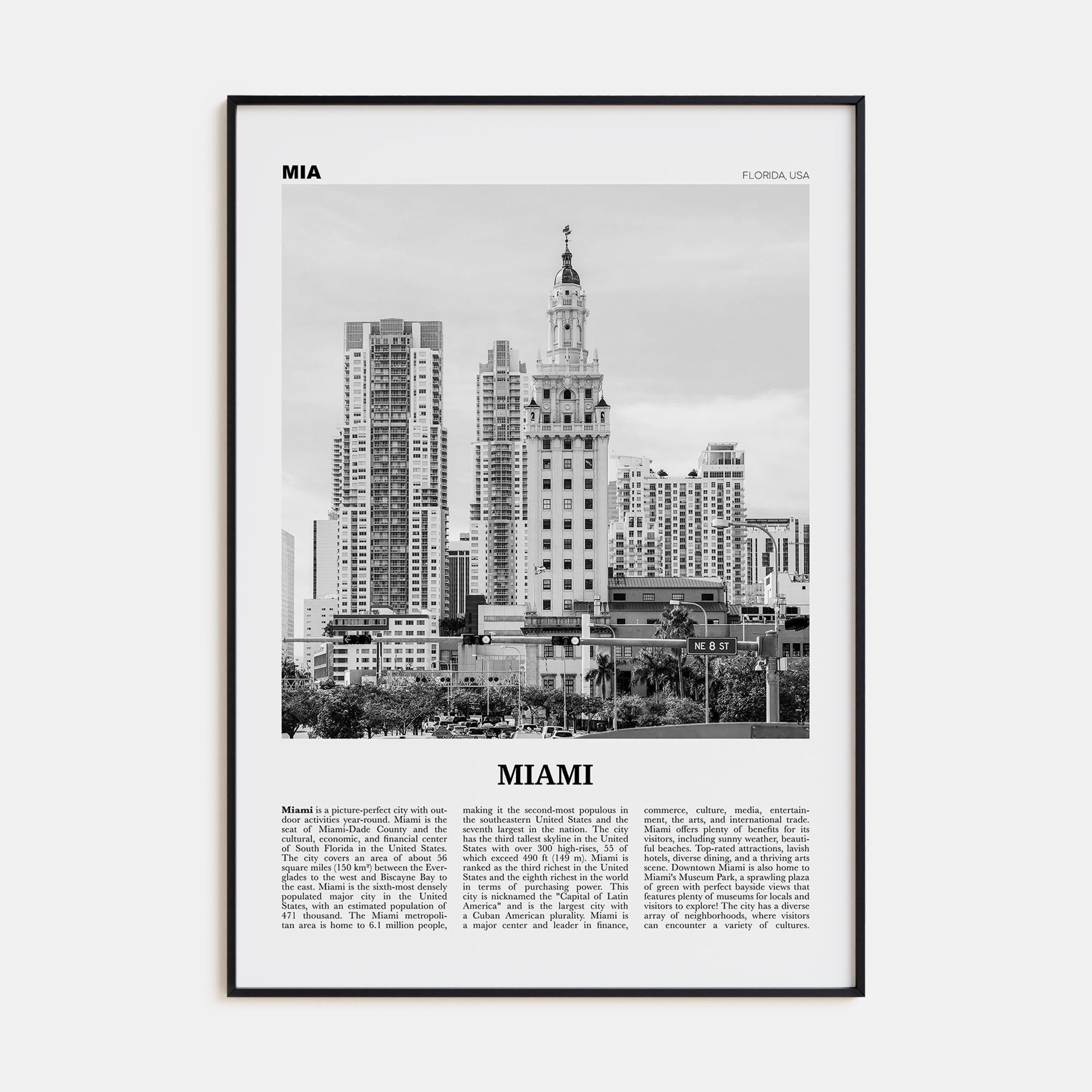 Miami Travel B&W No 2 Poster