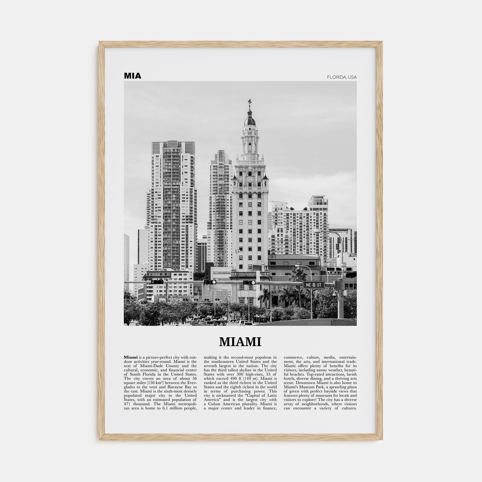 Miami Travel B&W No 2 Poster