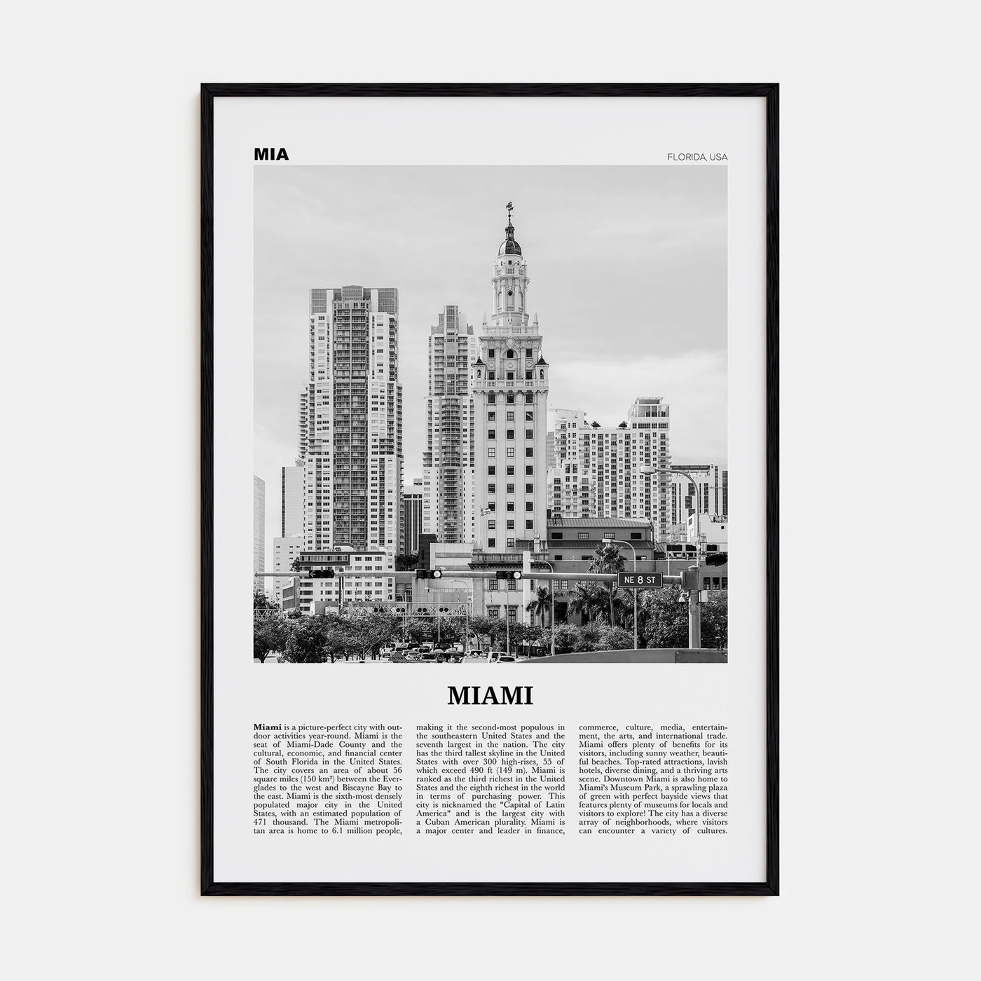 Miami Travel B&W No 2 Poster