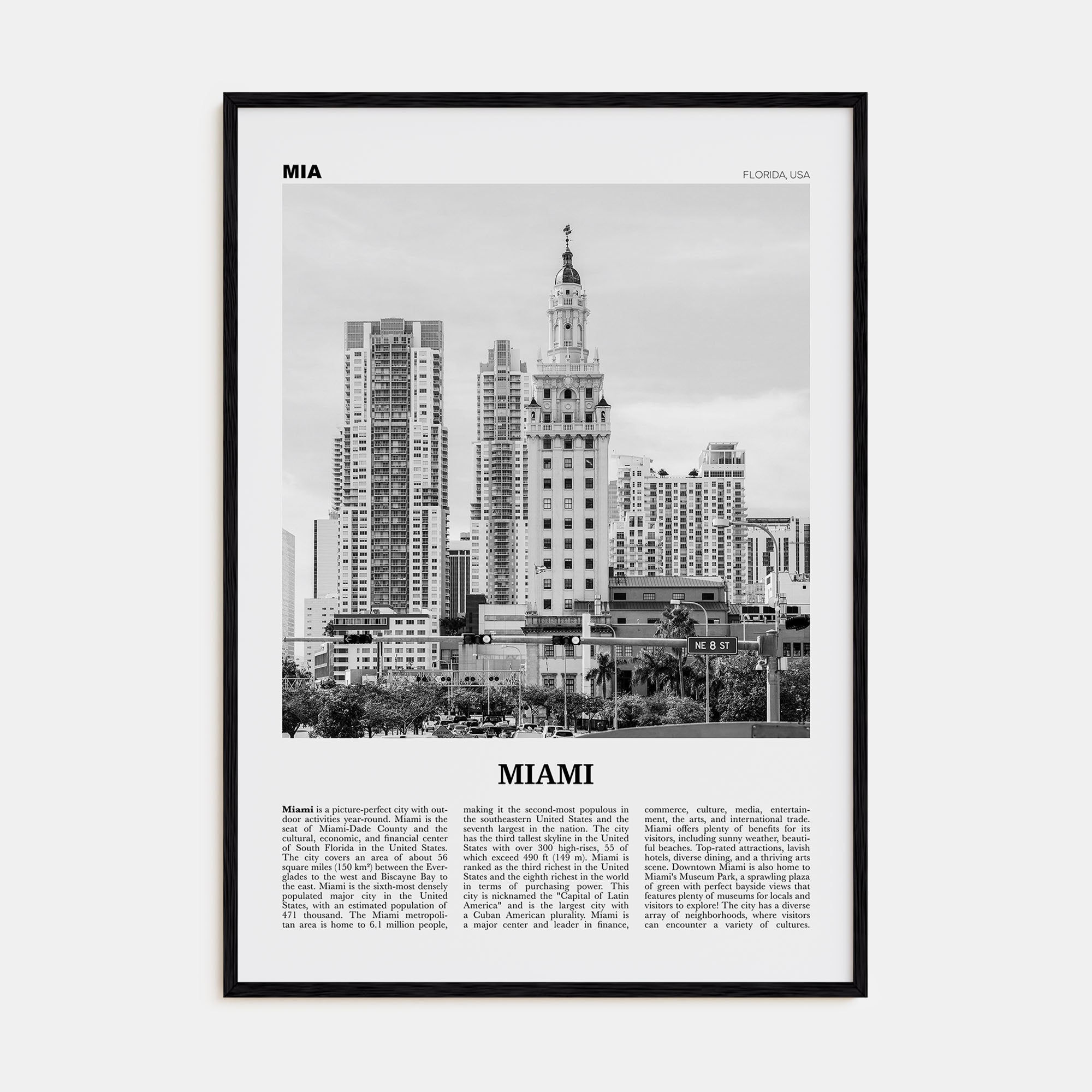 Miami Travel B&W No 2 Poster