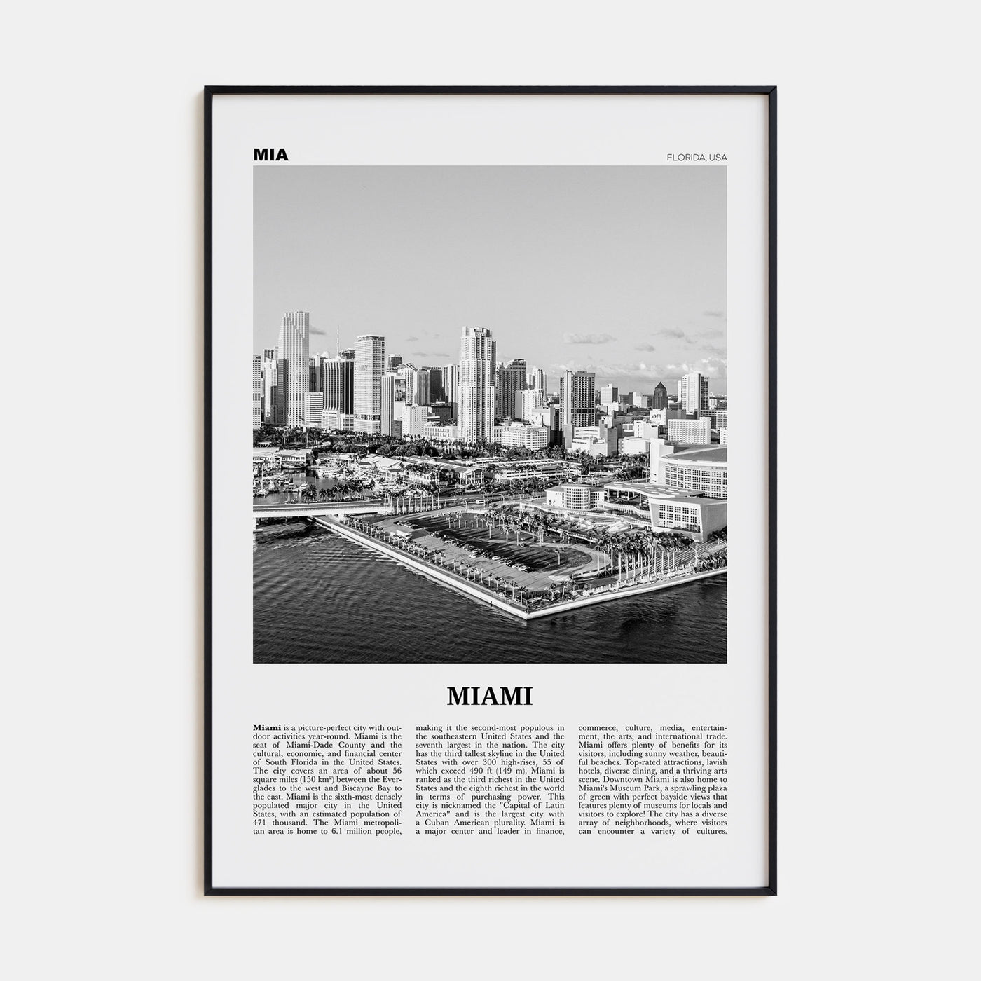 Miami Travel B&W No 3 Poster