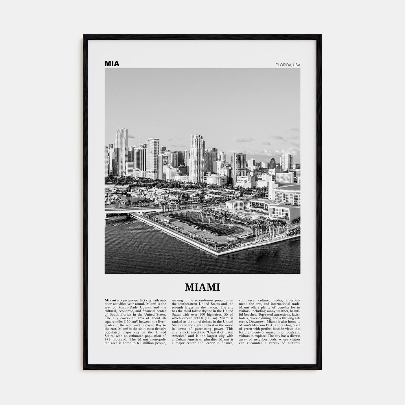 Miami Travel B&W No 3 Poster
