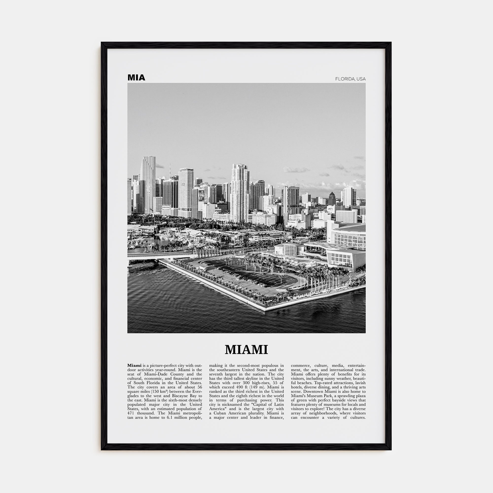 Miami Travel B&W No 3 Poster