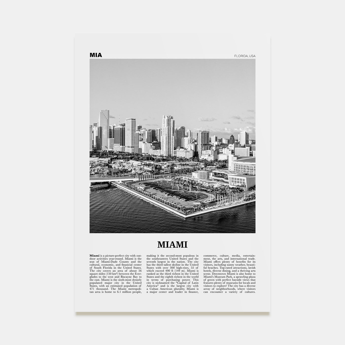 Miami Travel B&W No 3 Poster
