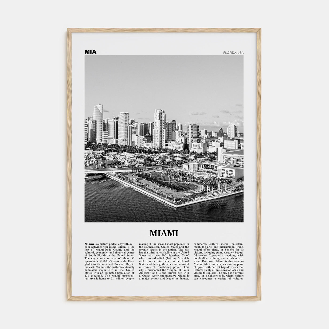 Miami Travel B&W No 3 Poster