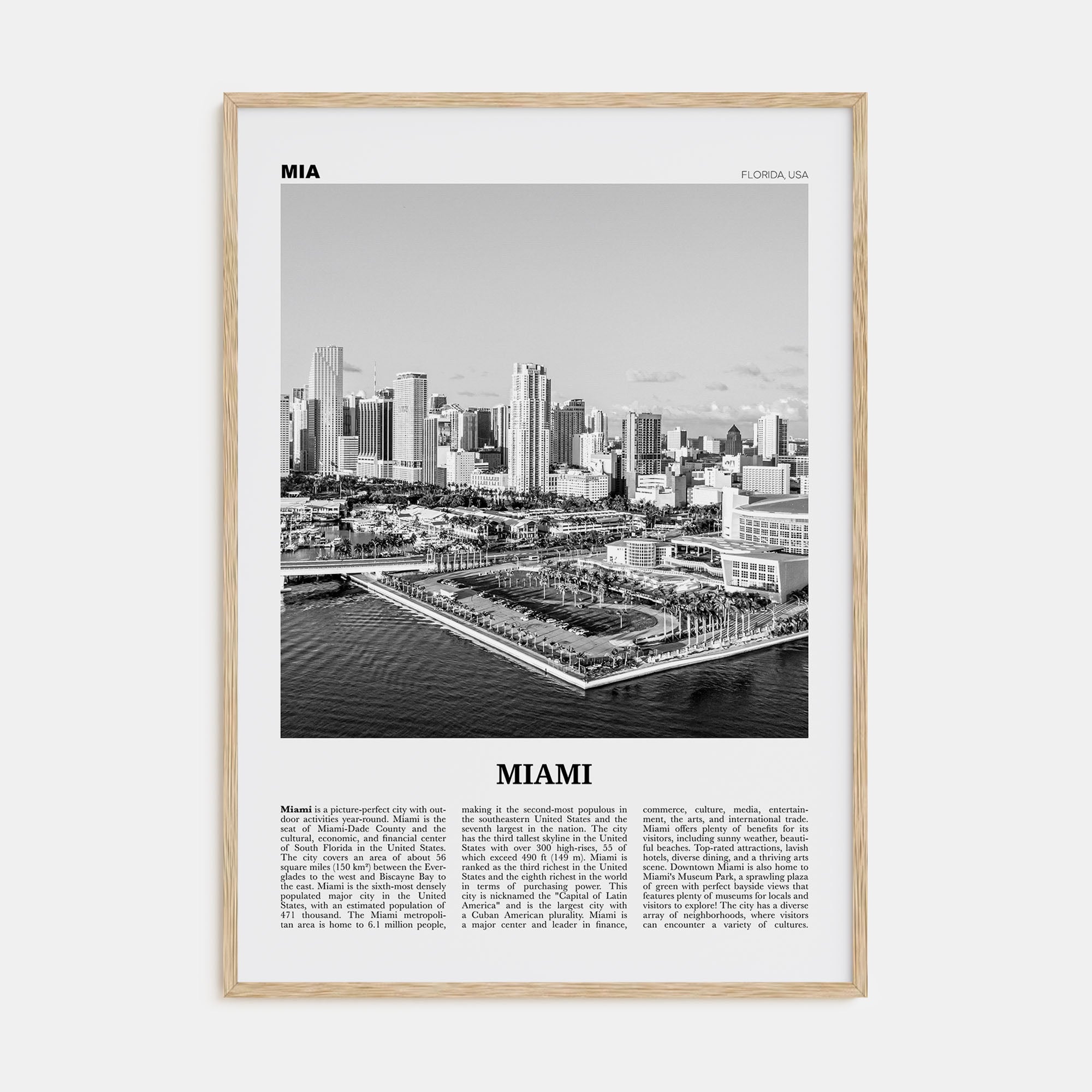 Miami Travel B&W No 3 Poster