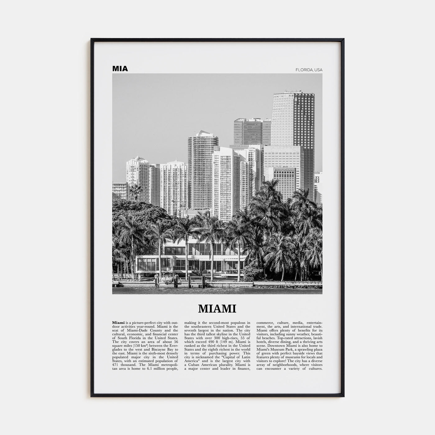 Miami Travel B&W No 4 Poster