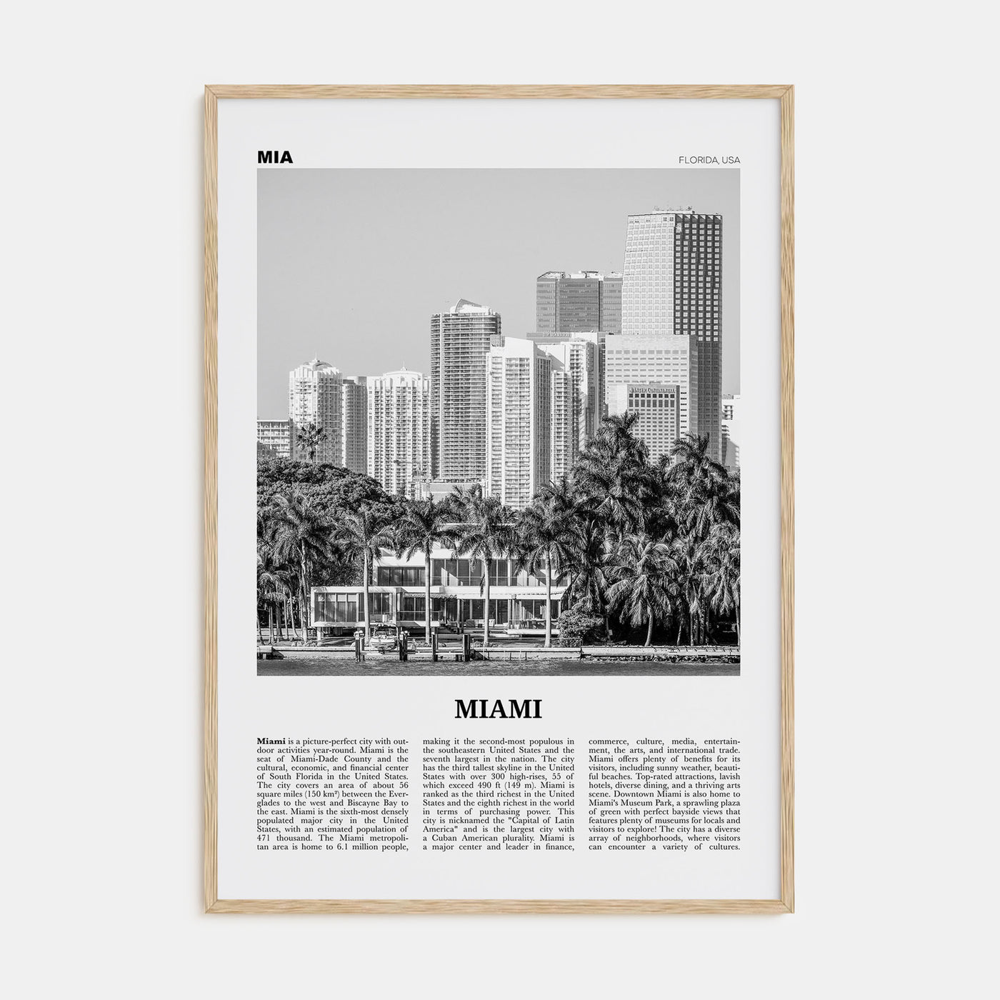 Miami Travel B&W No 4 Poster