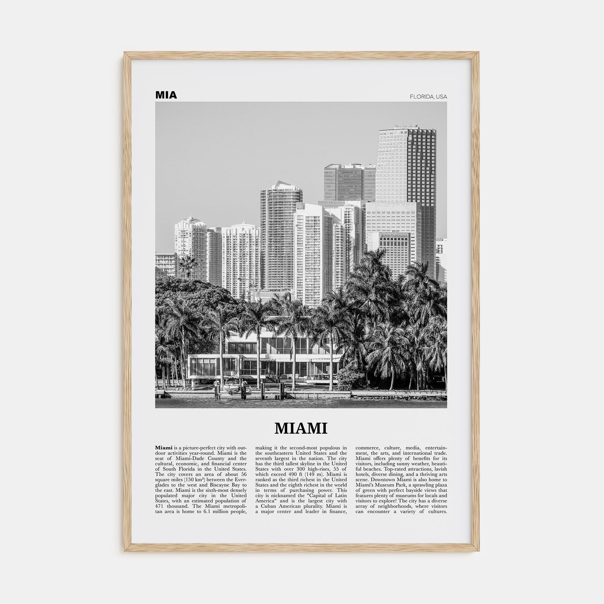 Miami Travel B&W No 4 Poster
