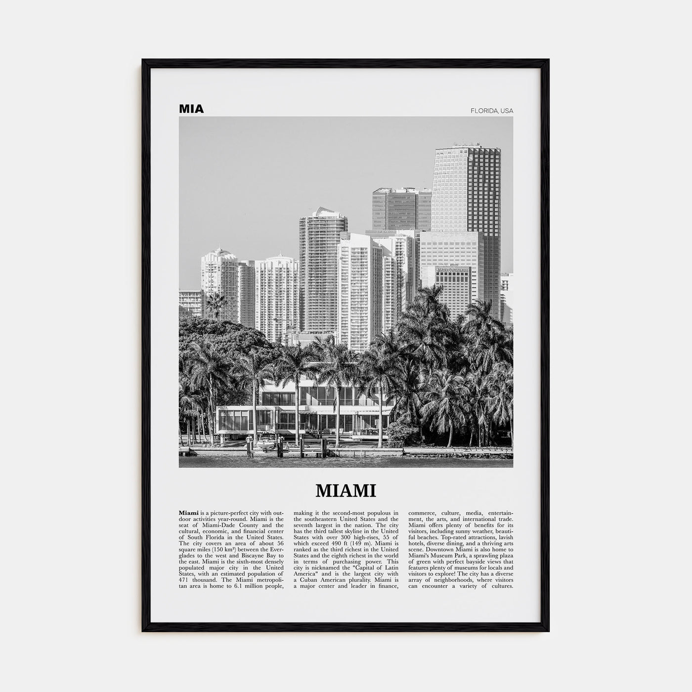 Miami Travel B&W No 4 Poster