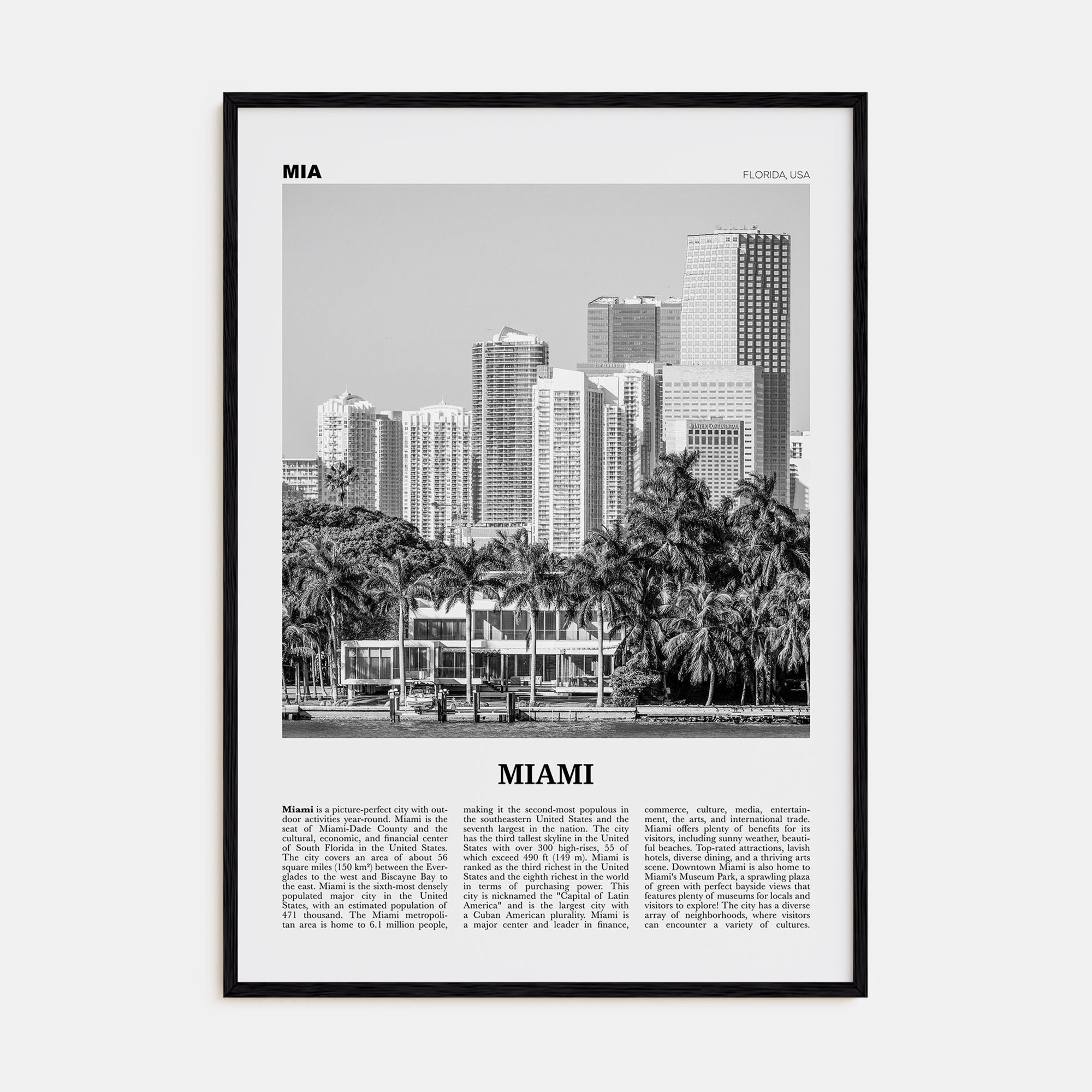 Miami Travel B&W No 4 Poster
