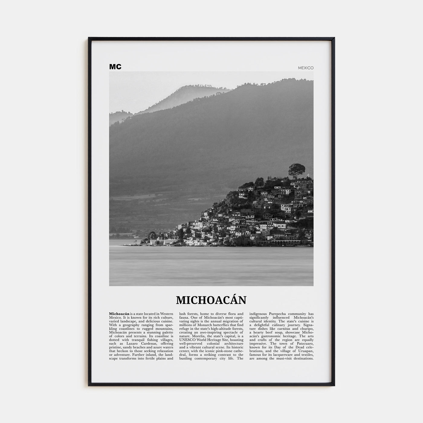 Michoacán Travel B&W Poster