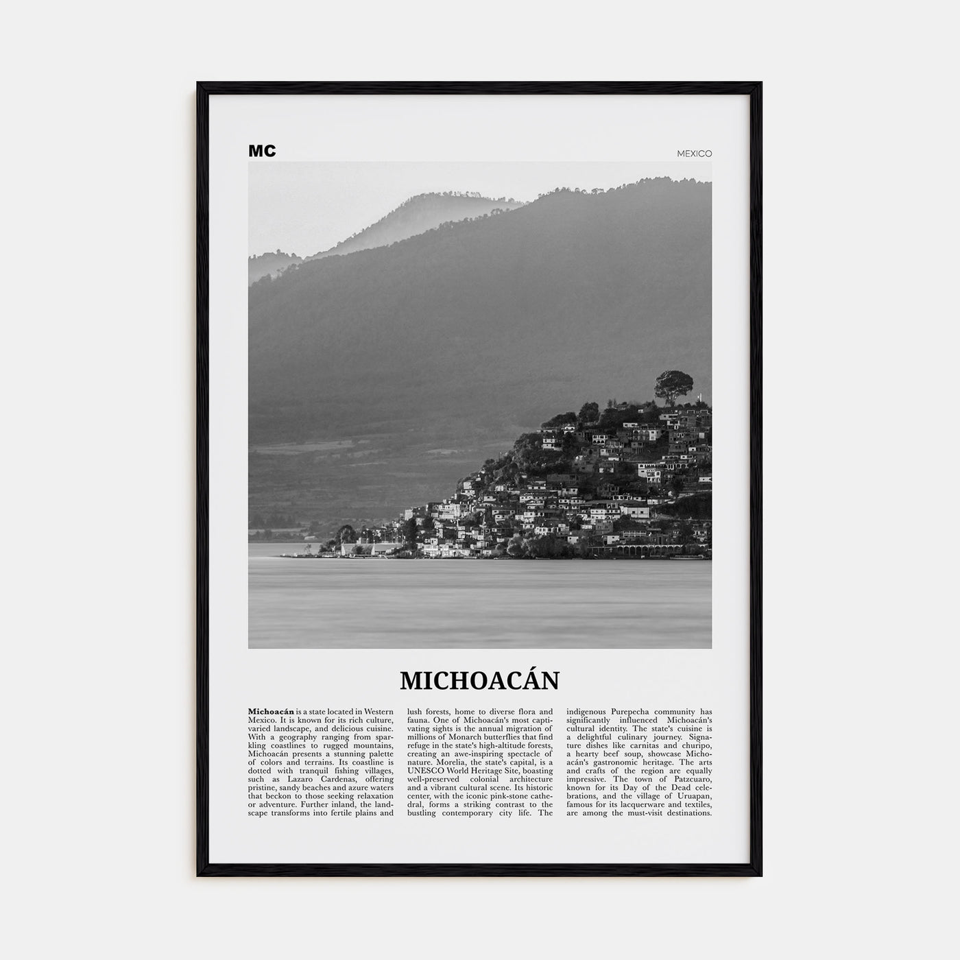 Michoacán Travel B&W Poster