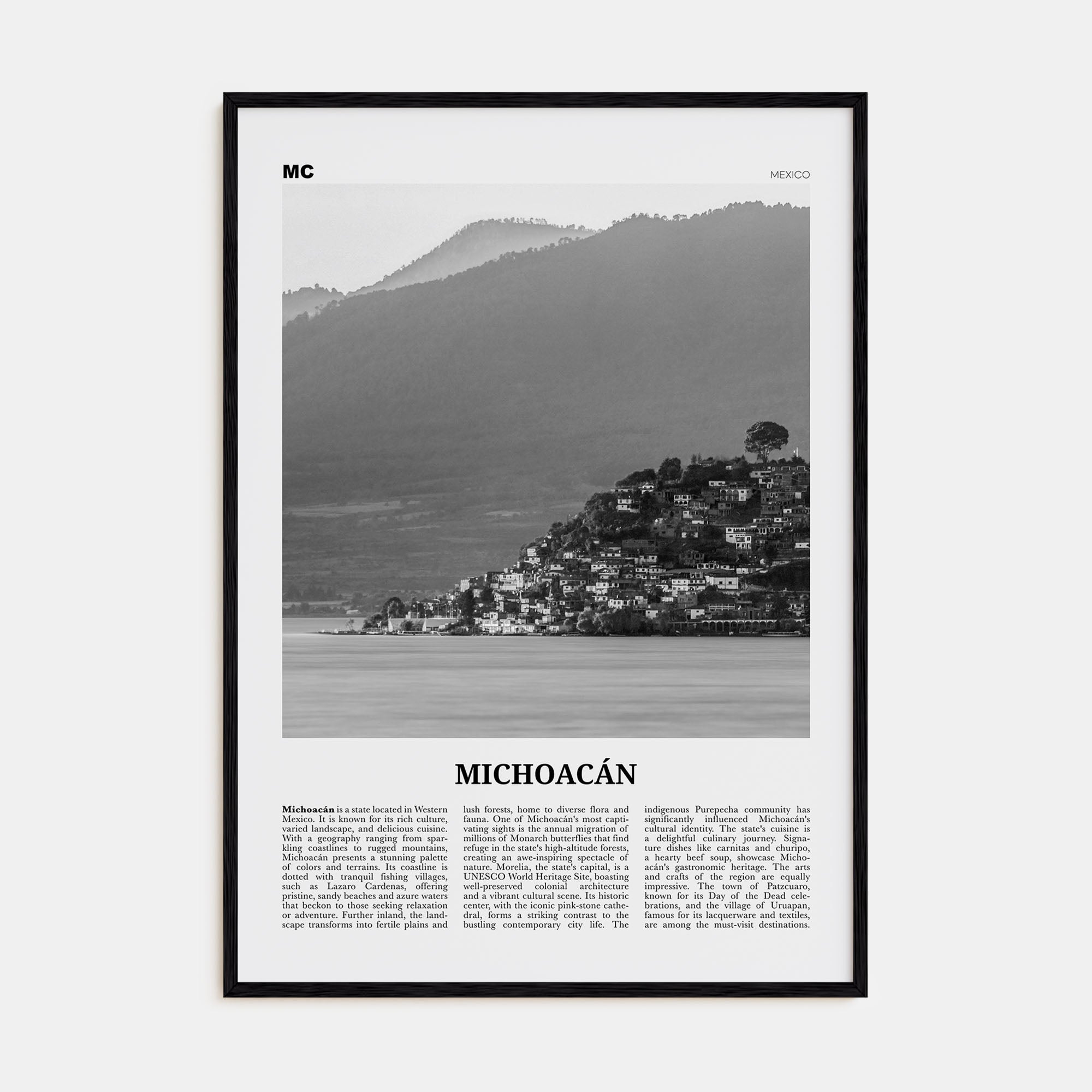 Michoacán Travel B&W Poster