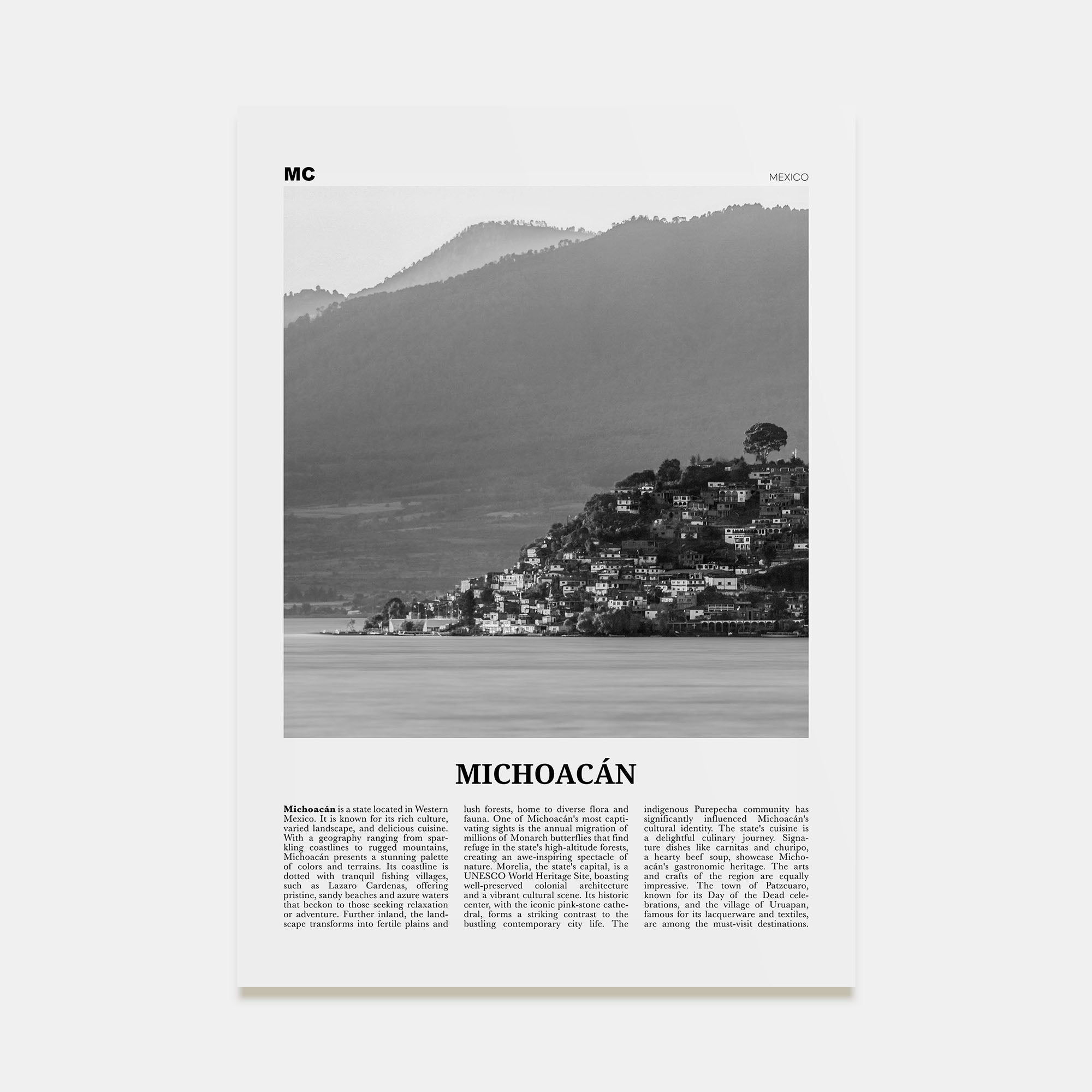 Michoacán Travel B&W Poster