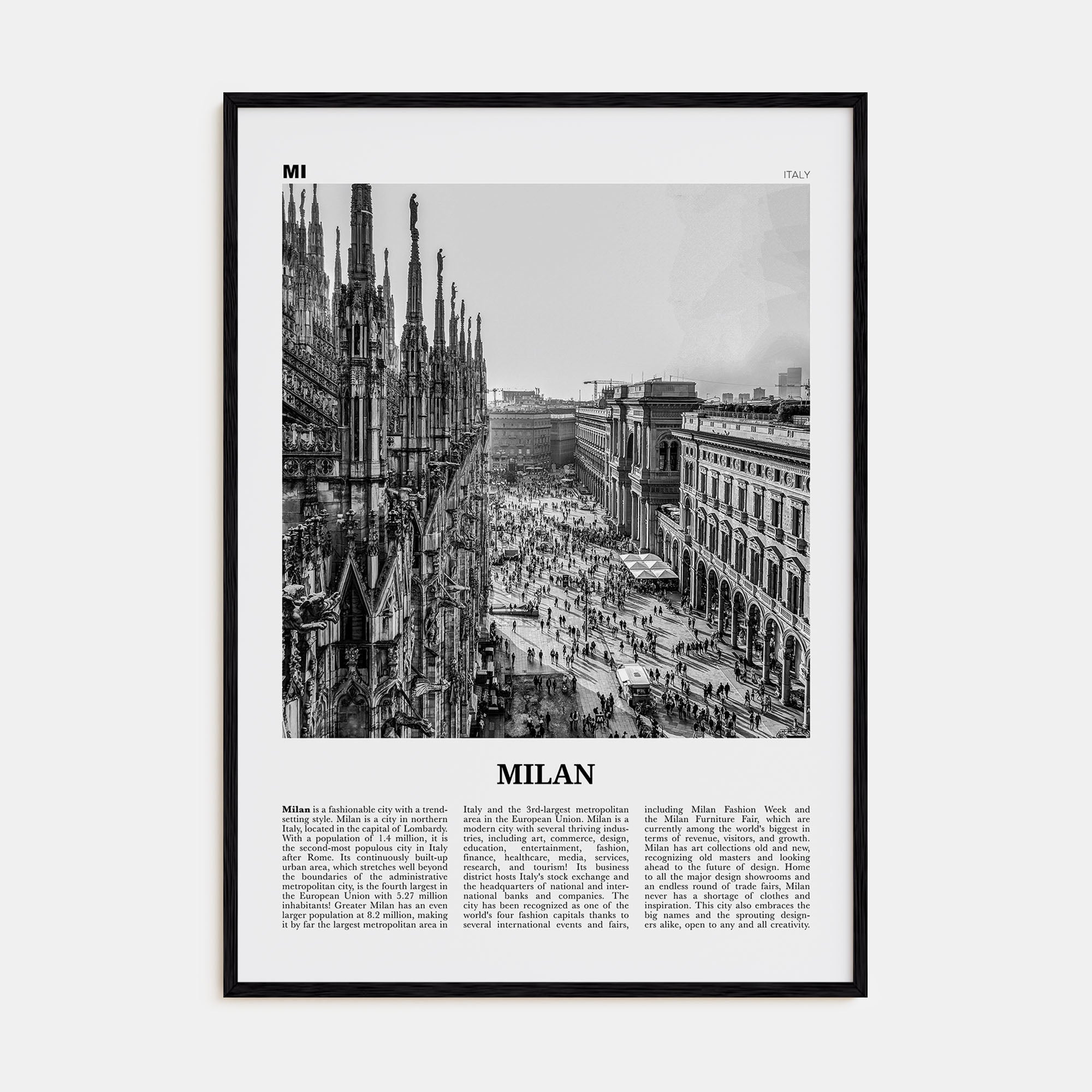 Milan Travel B&W No 1 Poster