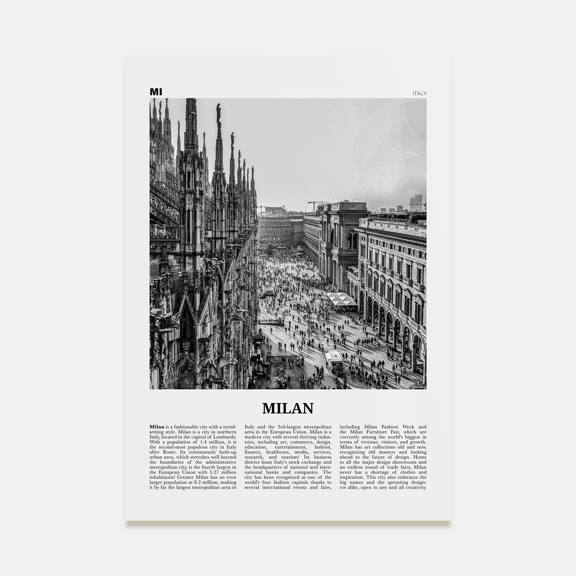 Milan Travel B&W No 1 Poster