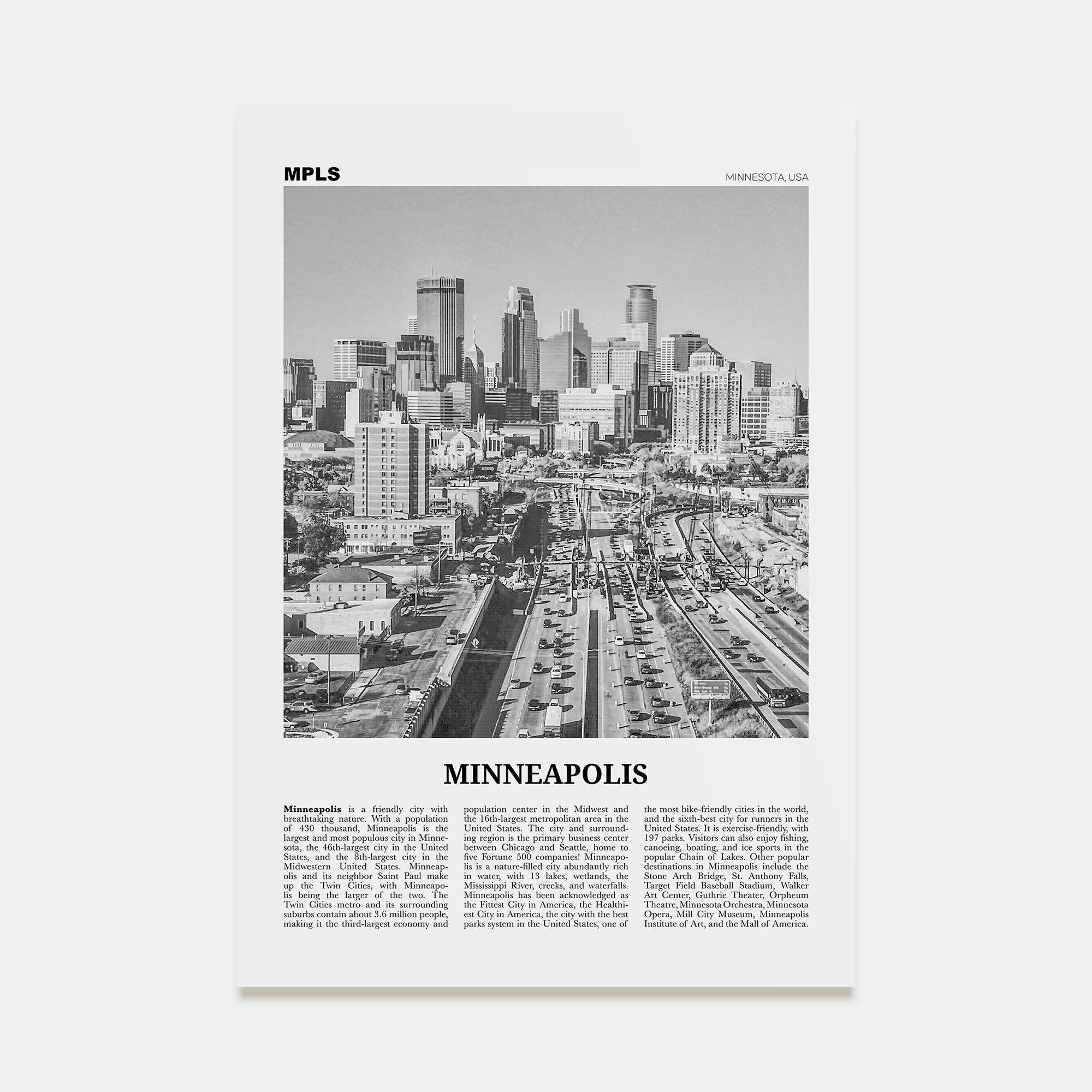 Minneapolis Travel B&W No 2 Poster