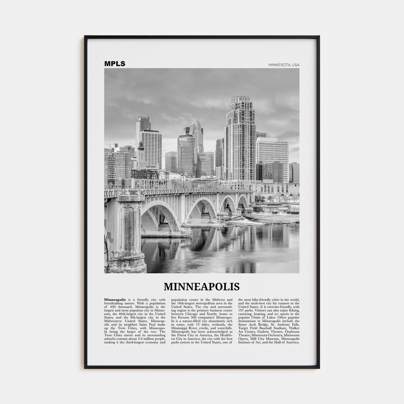 Minneapolis Travel B&W No 3 Poster