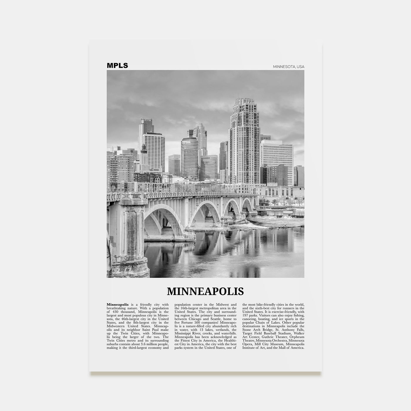Minneapolis Travel B&W No 3 Poster