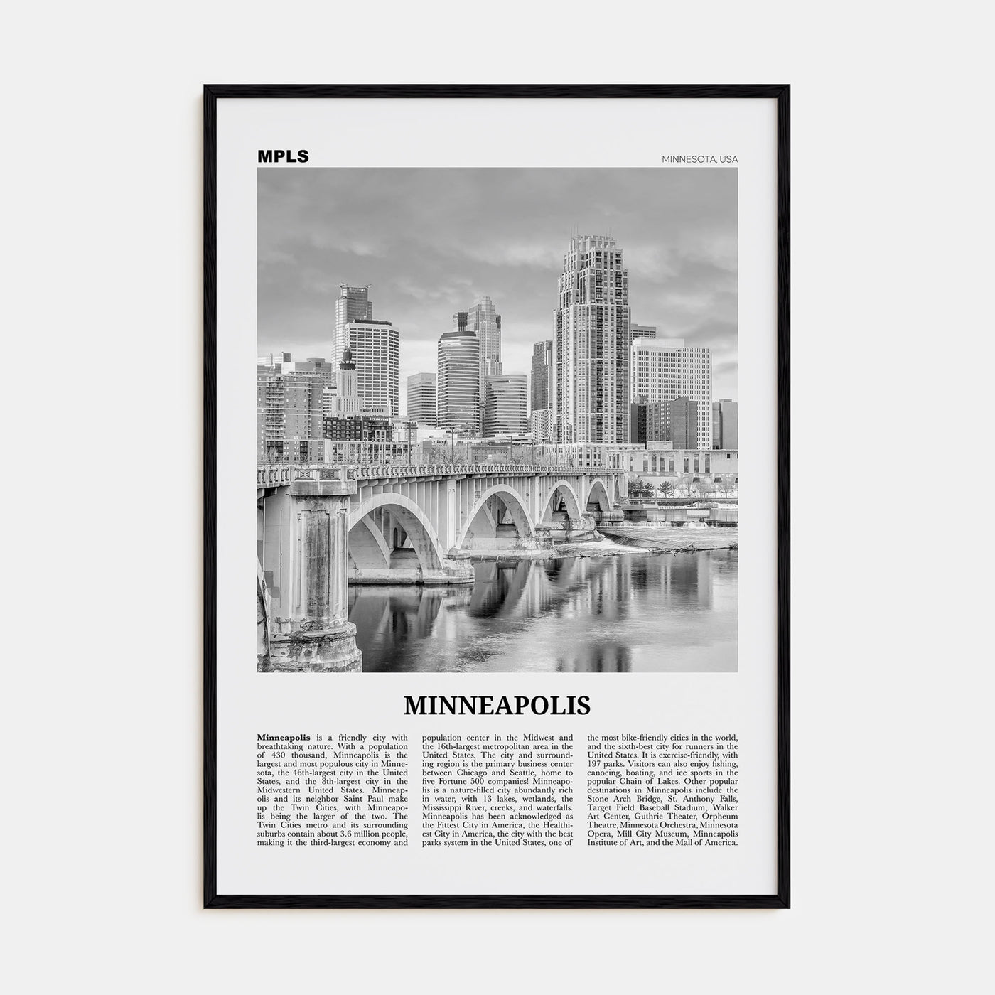 Minneapolis Travel B&W No 3 Poster