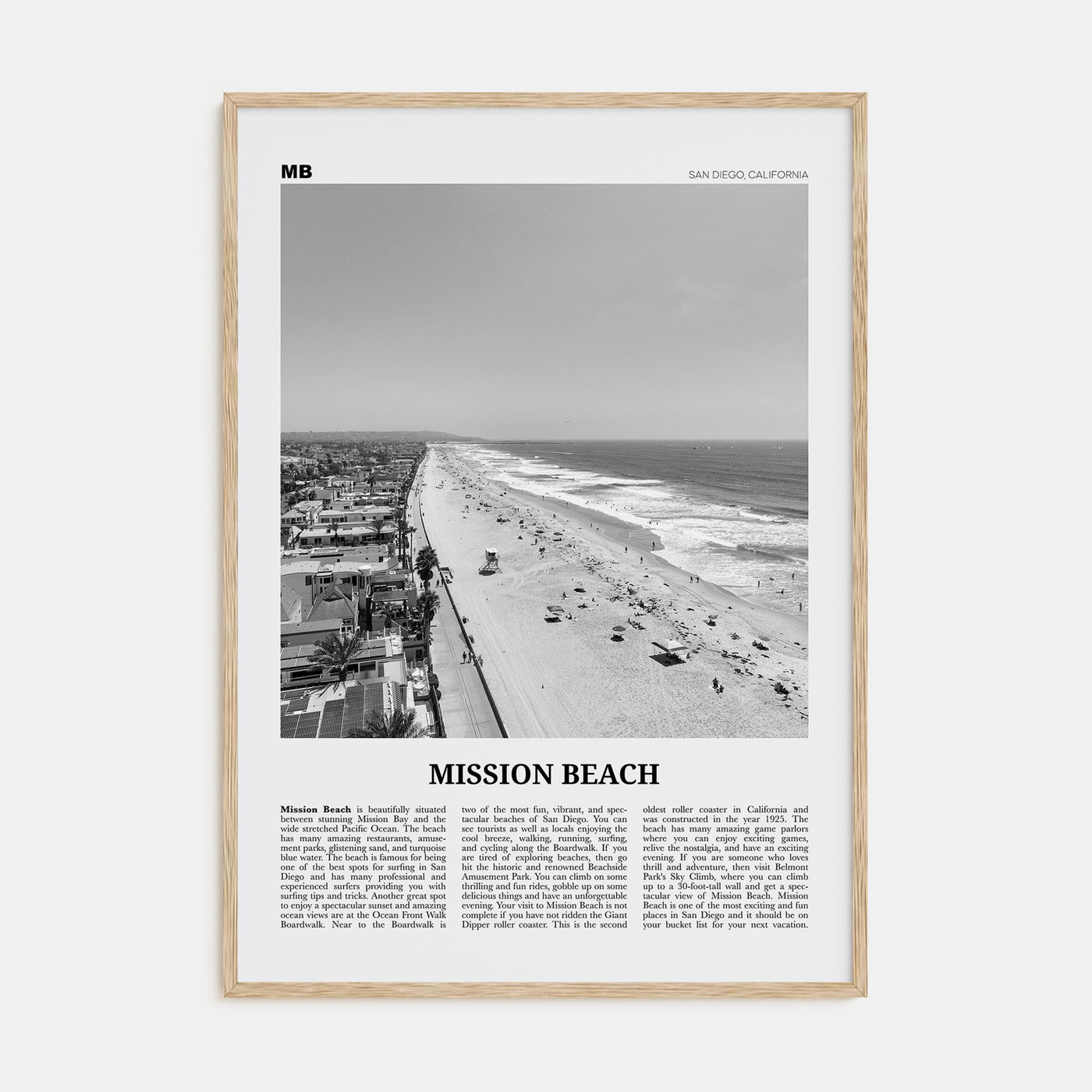 Mission Beach, San Diego Travel B&W No 1 Poster