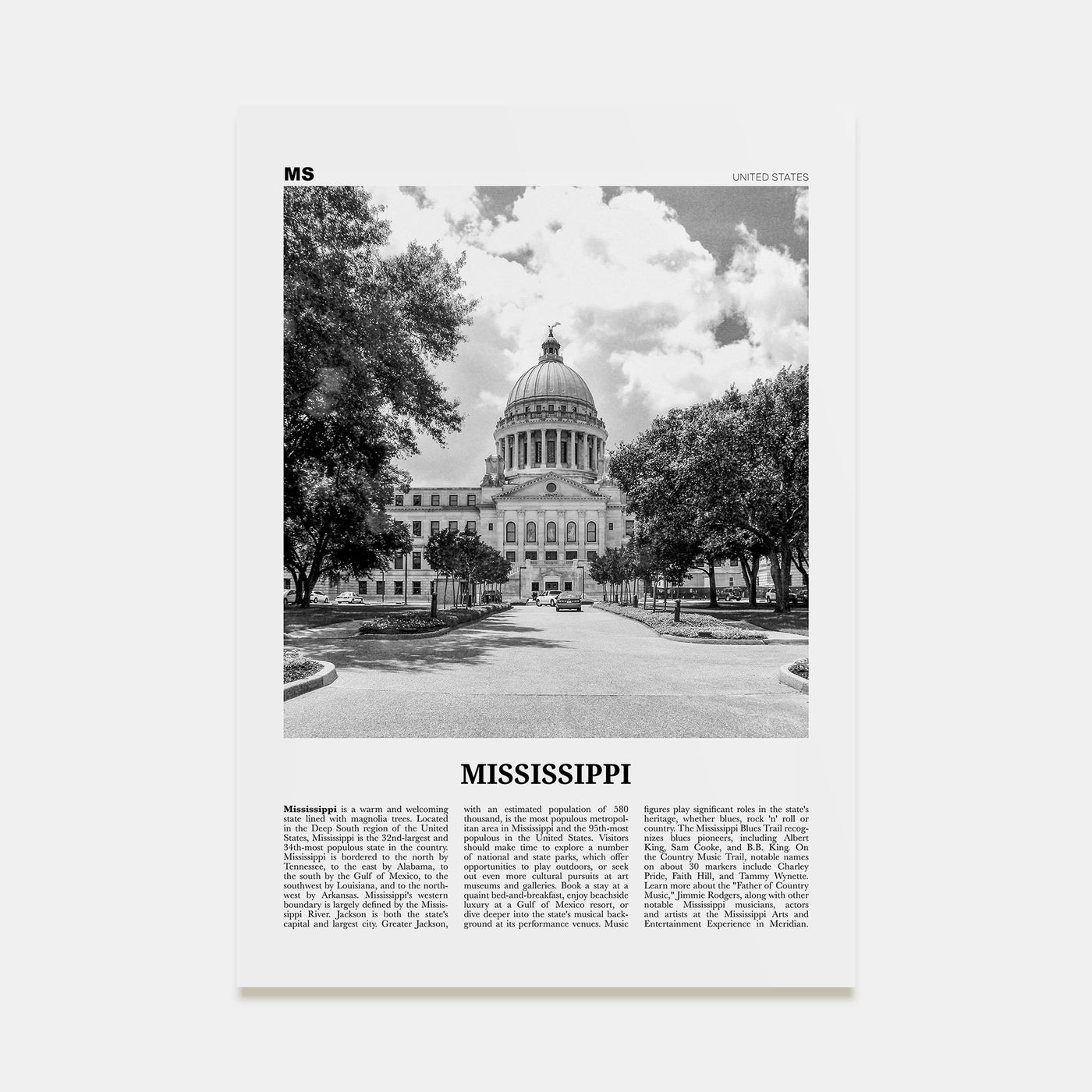 Mississippi Travel B&W No 1 Poster