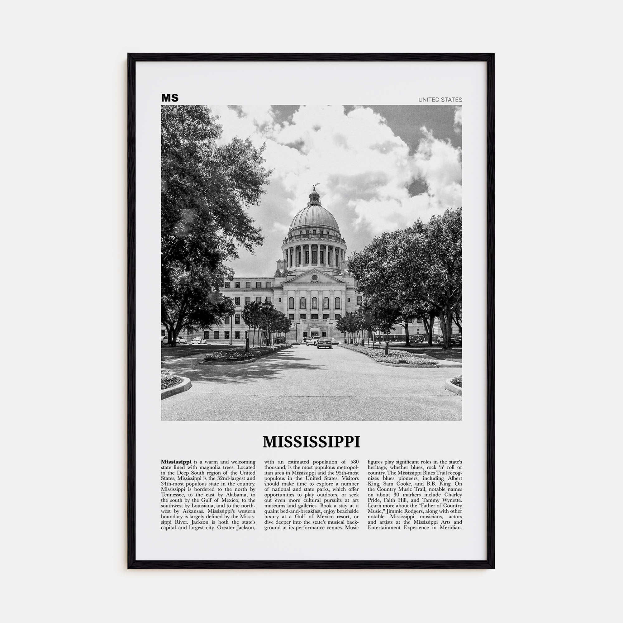 Mississippi Travel B&W No 1 Poster