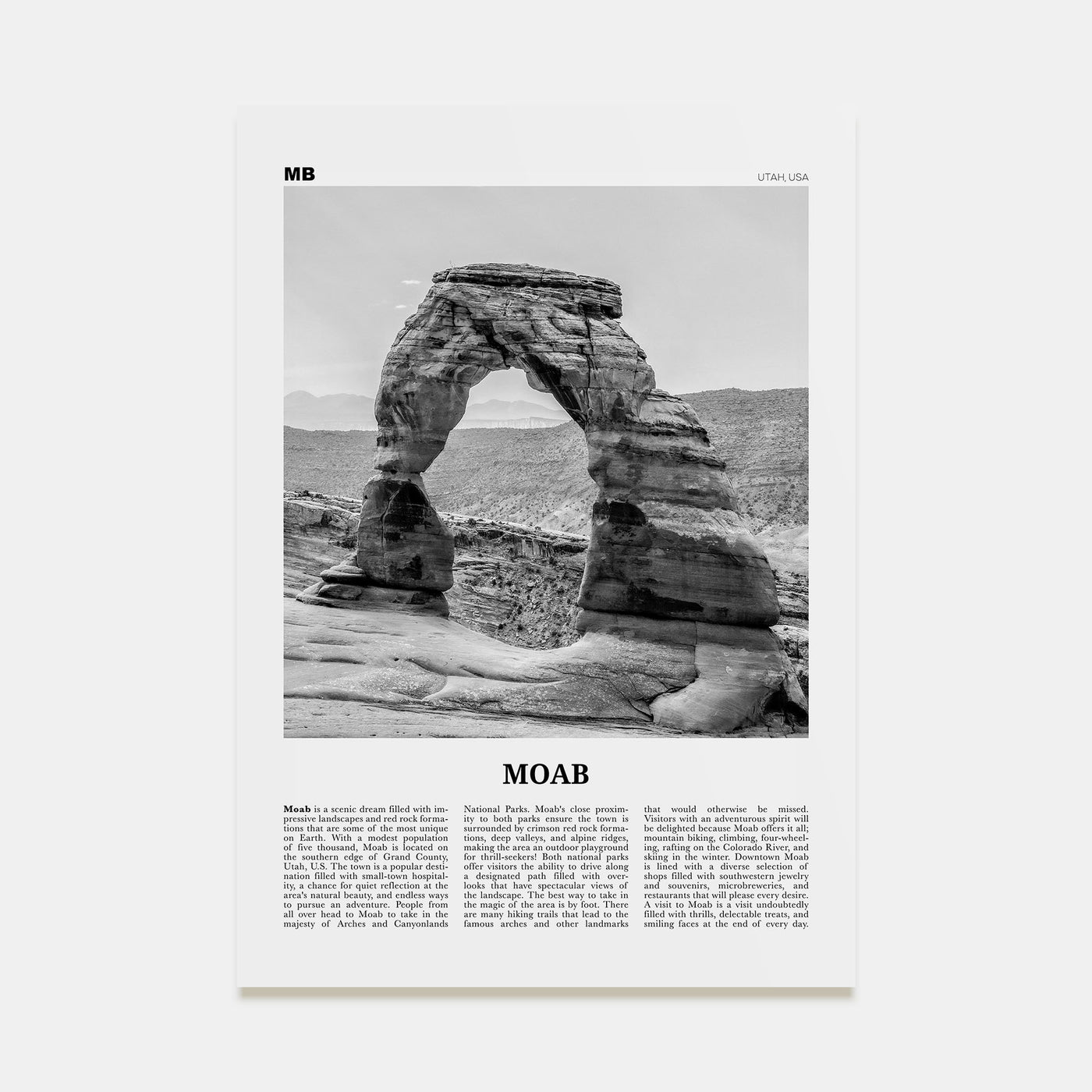 Moab Travel B&W Poster