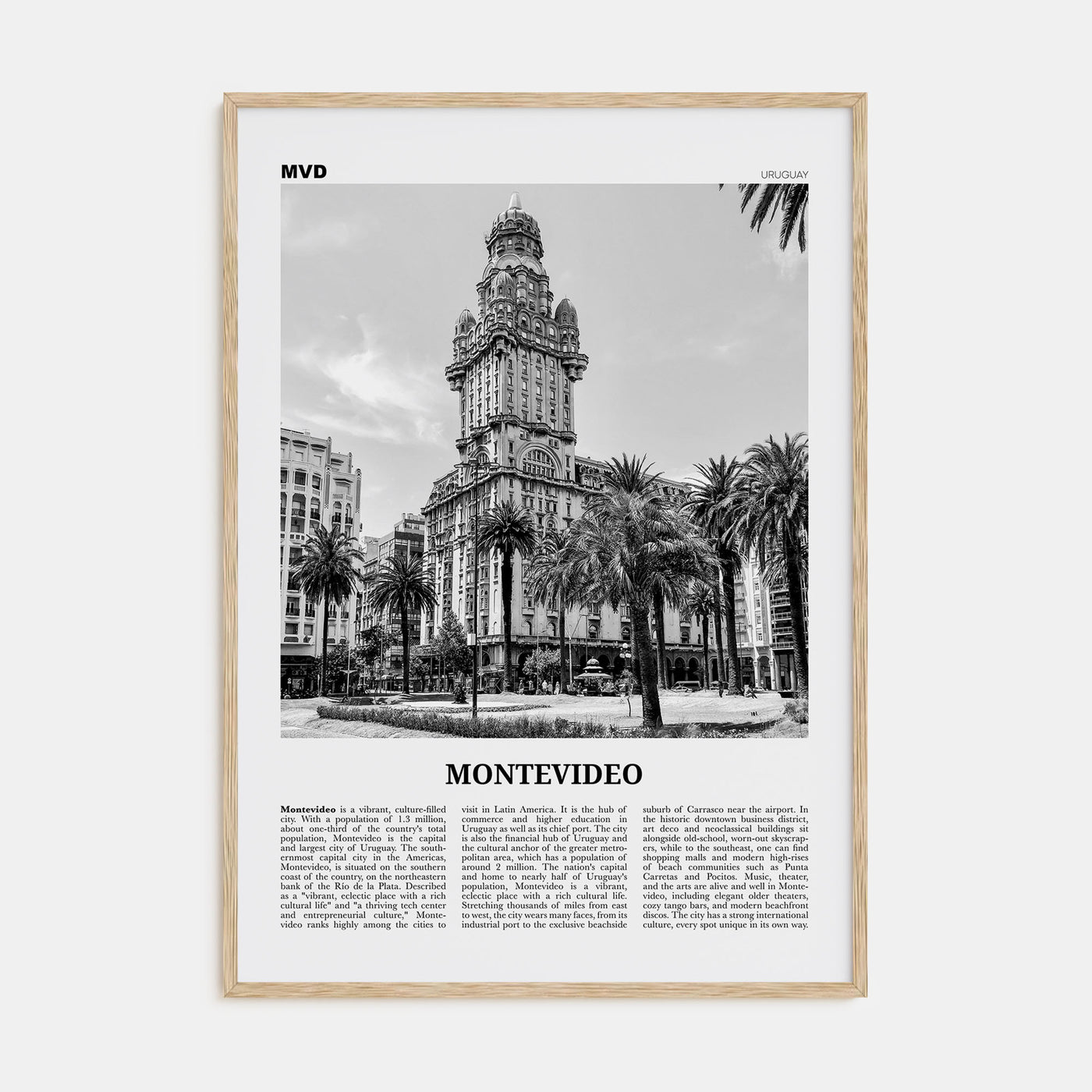 Montevideo Travel B&W Poster