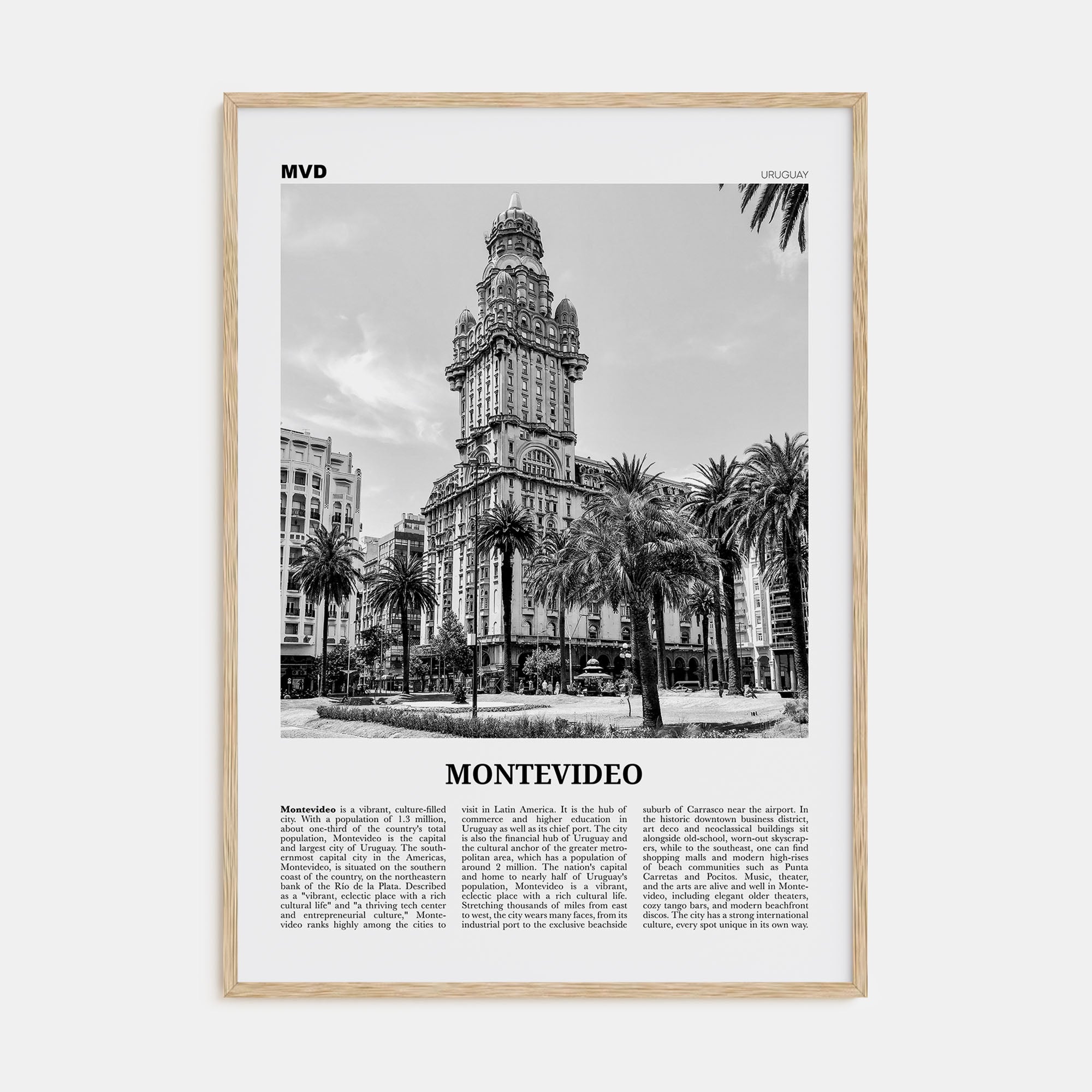 Montevideo Travel B&W Poster
