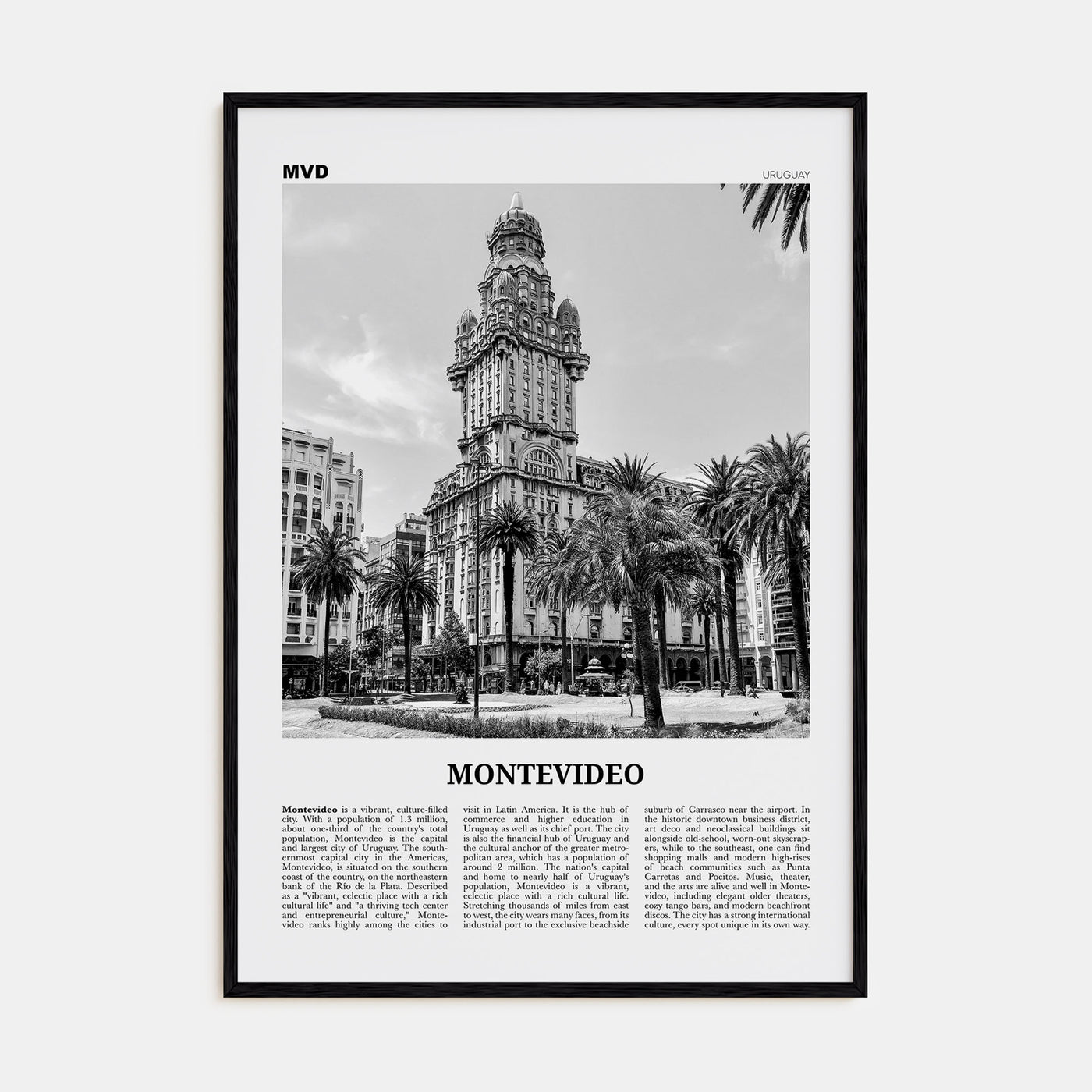 Montevideo Travel B&W Poster