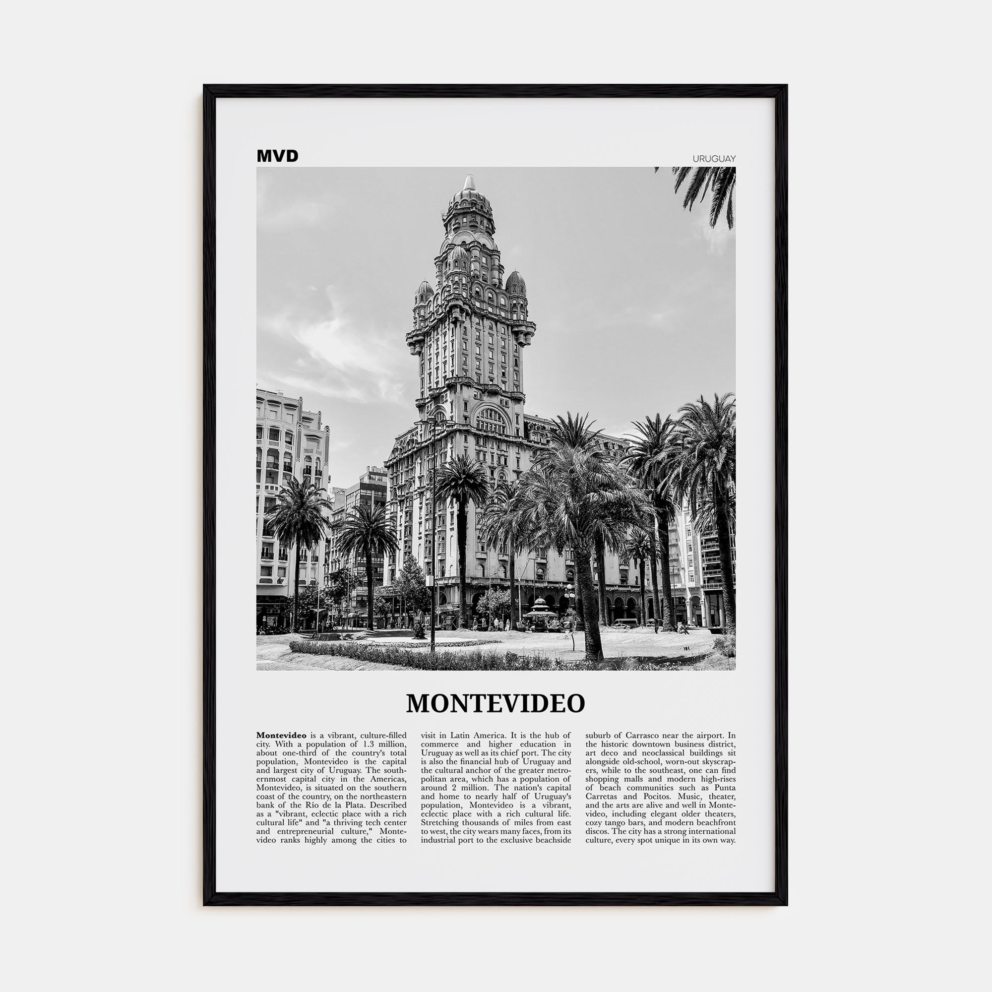 Montevideo Travel B&W Poster