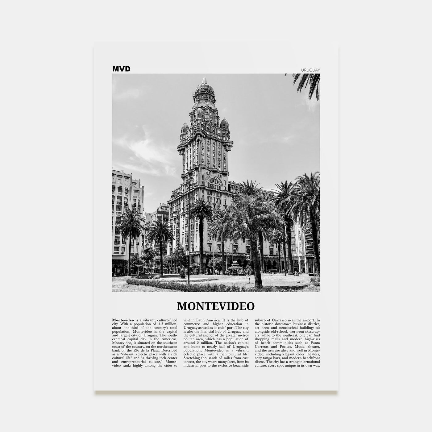 Montevideo Travel B&W Poster