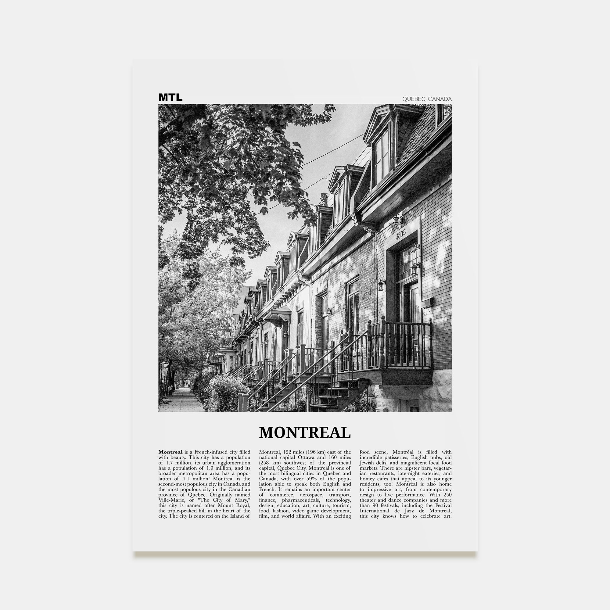 Montreal Travel B&W No 1 Poster