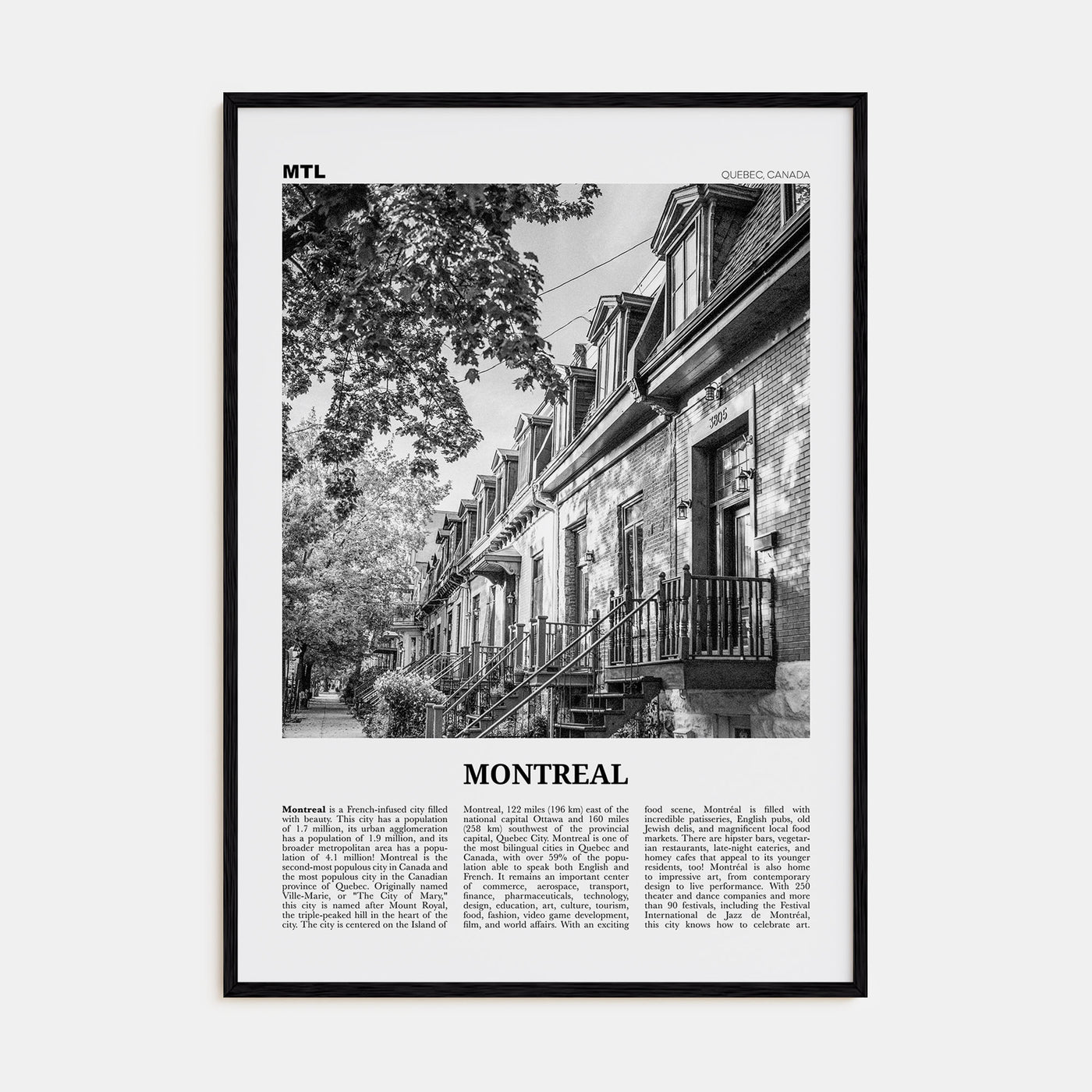 Montreal Travel B&W No 1 Poster