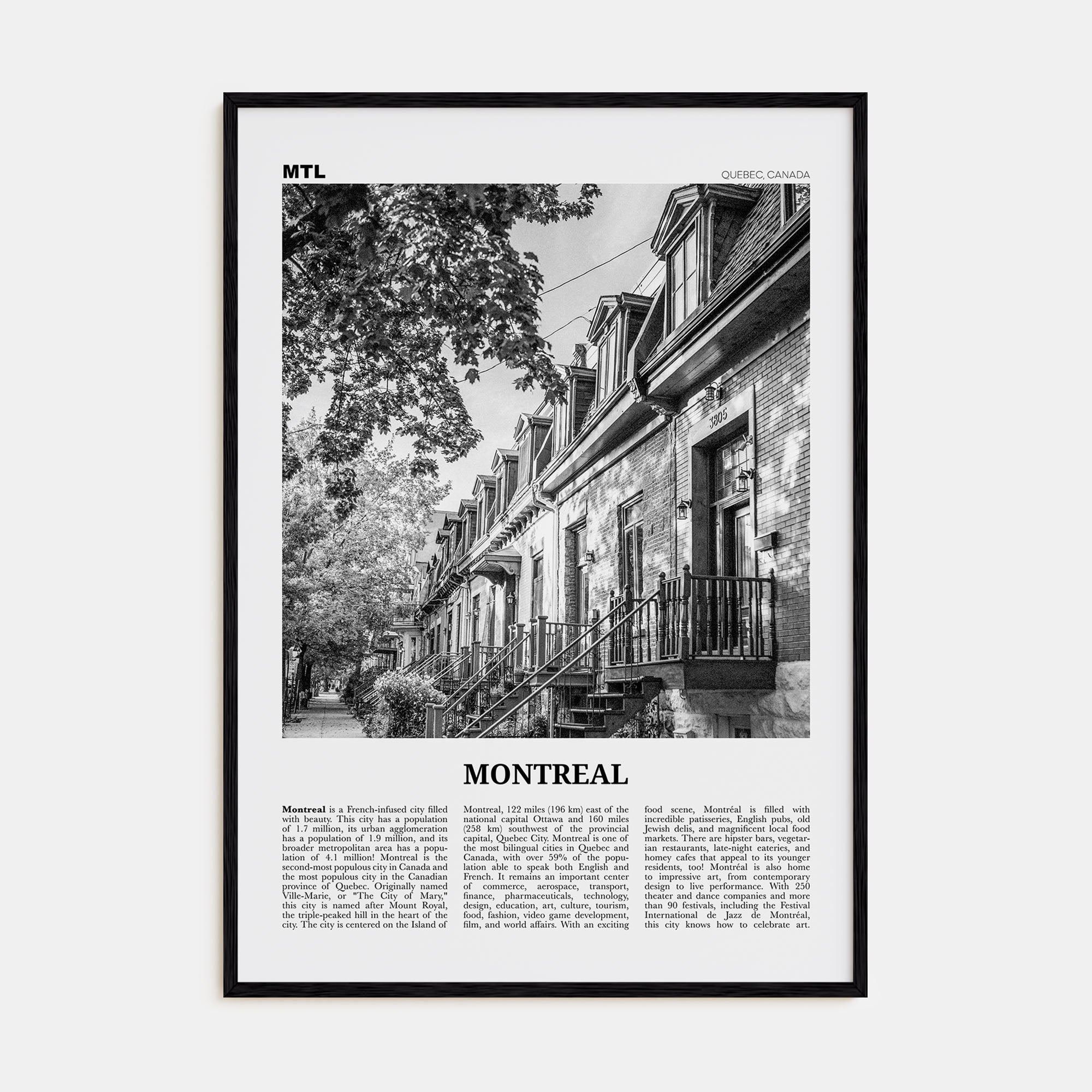 Montreal Travel B&W No 1 Poster
