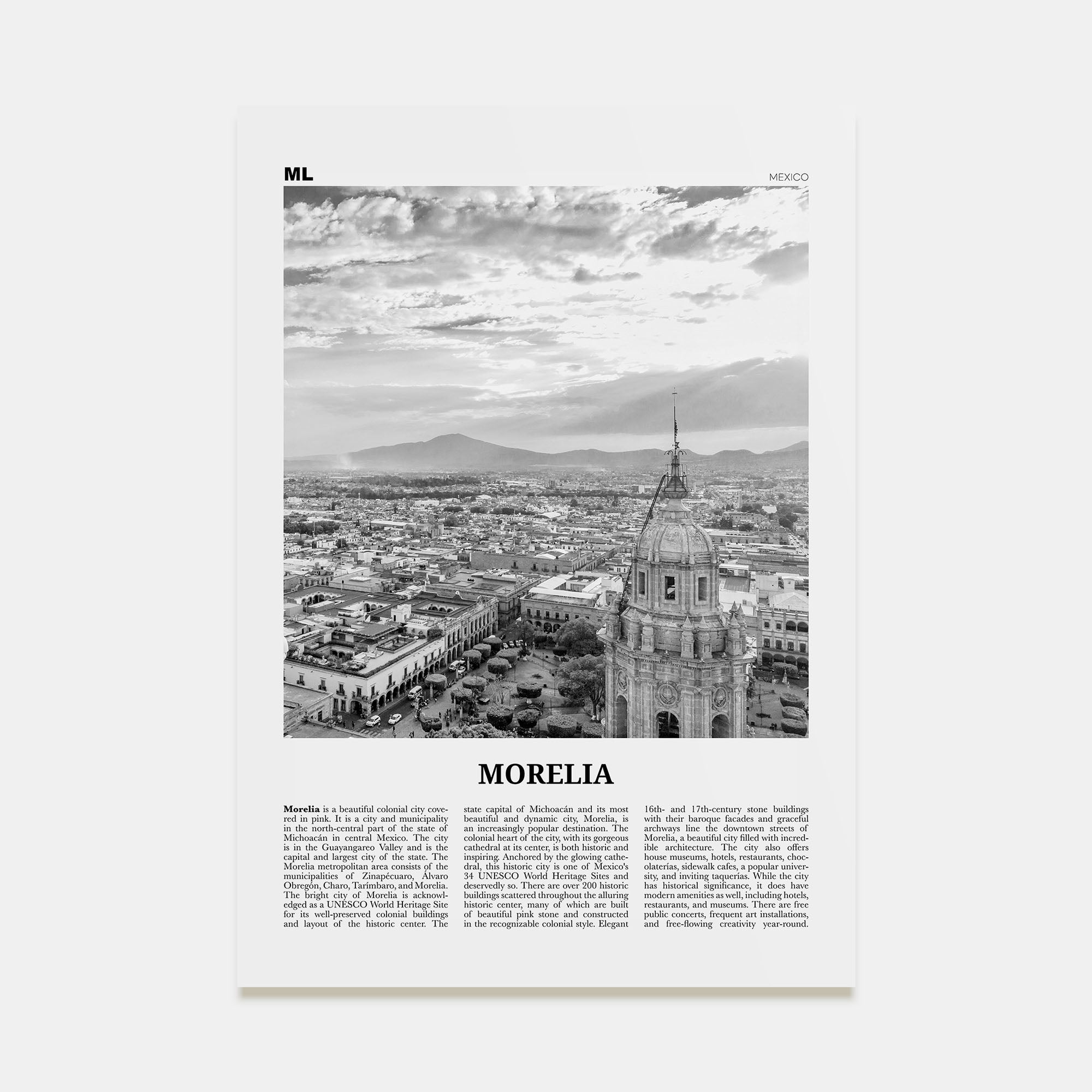 Morelia Travel B&W Poster