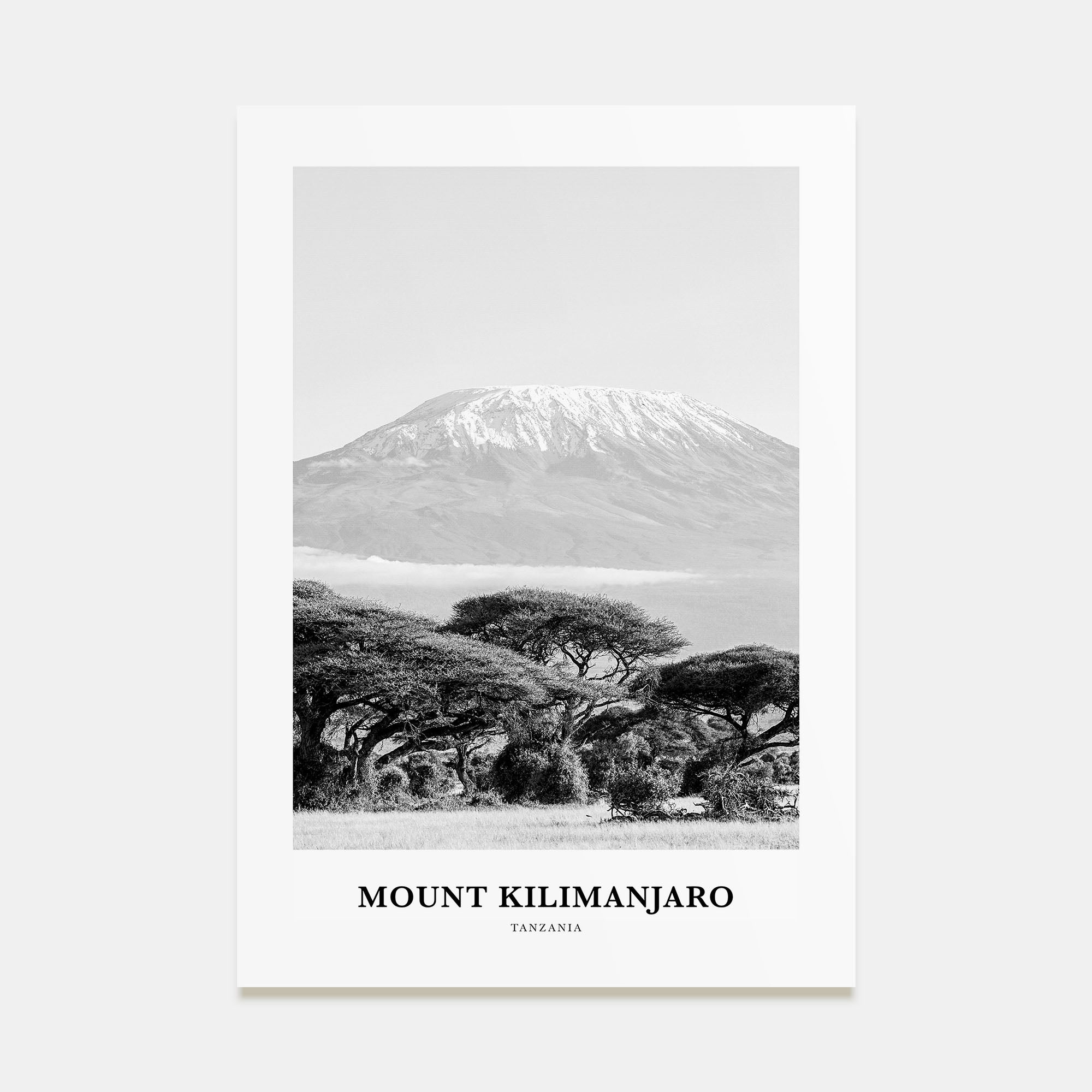 Mount Kilimanjaro Portrait B&W Poster