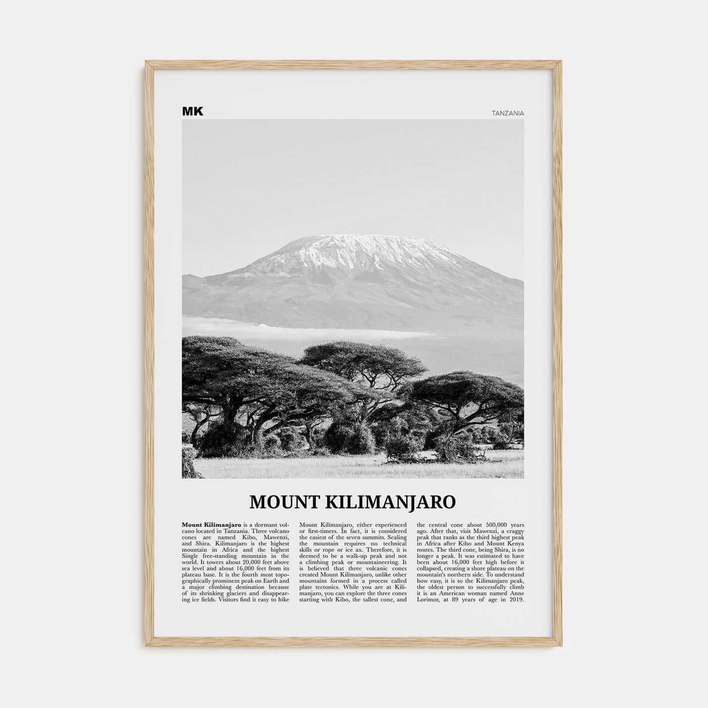 Mount Kilimanjaro Travel B&W Poster