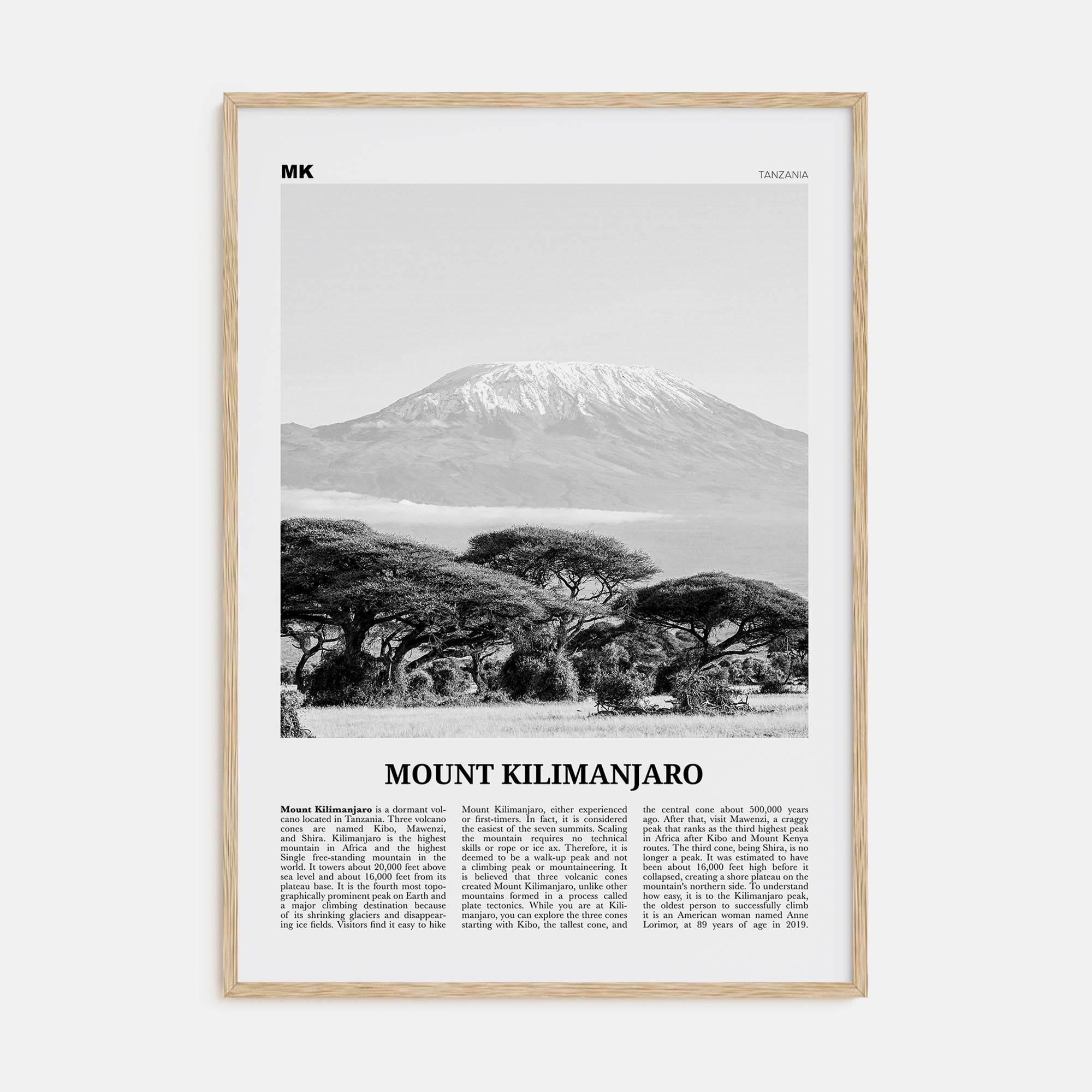Mount Kilimanjaro Travel B&W Poster