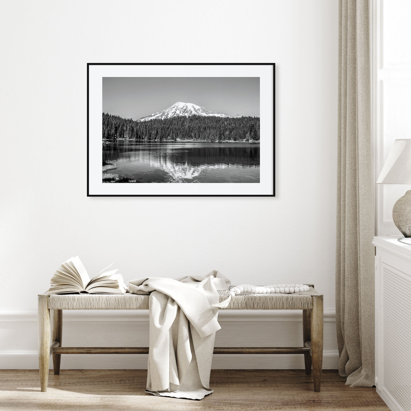 Mount Rainier Landscape B&W Poster