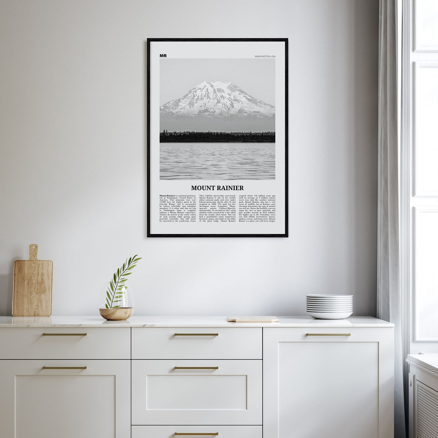 Mount Rainier Travel B&W Poster