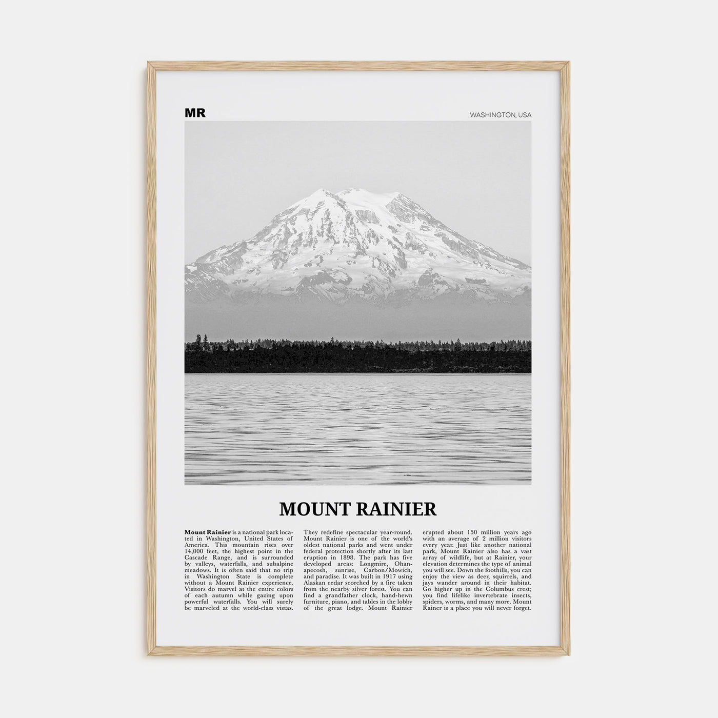 Mount Rainier Travel B&W Poster