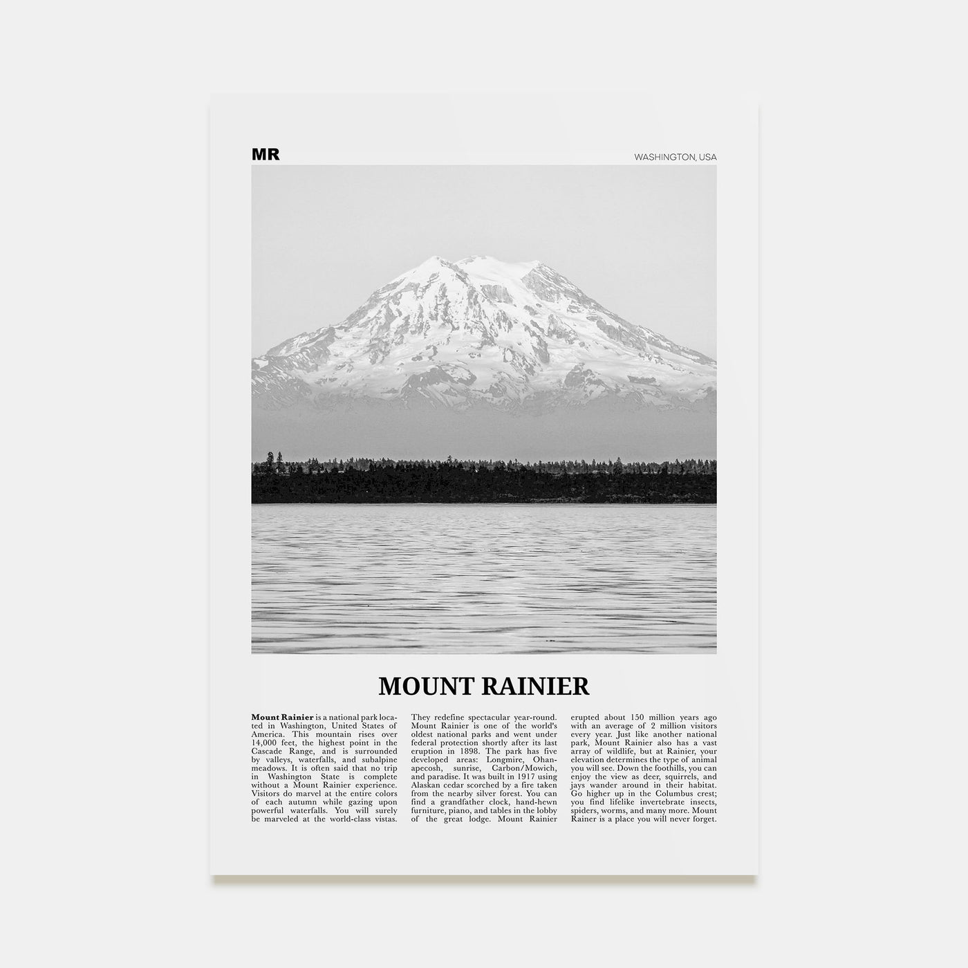 Mount Rainier Travel B&W Poster