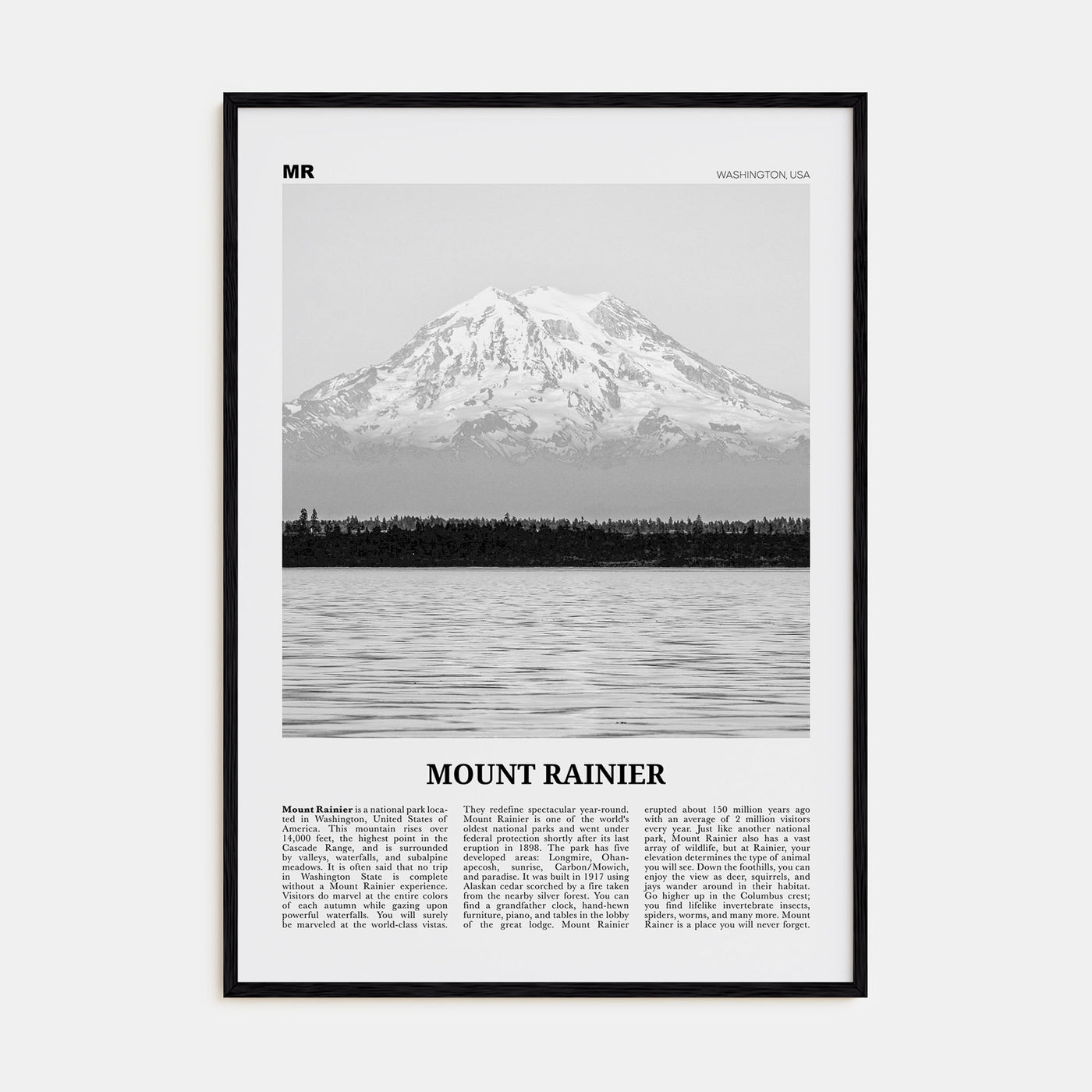 Mount Rainier Travel B&W Poster